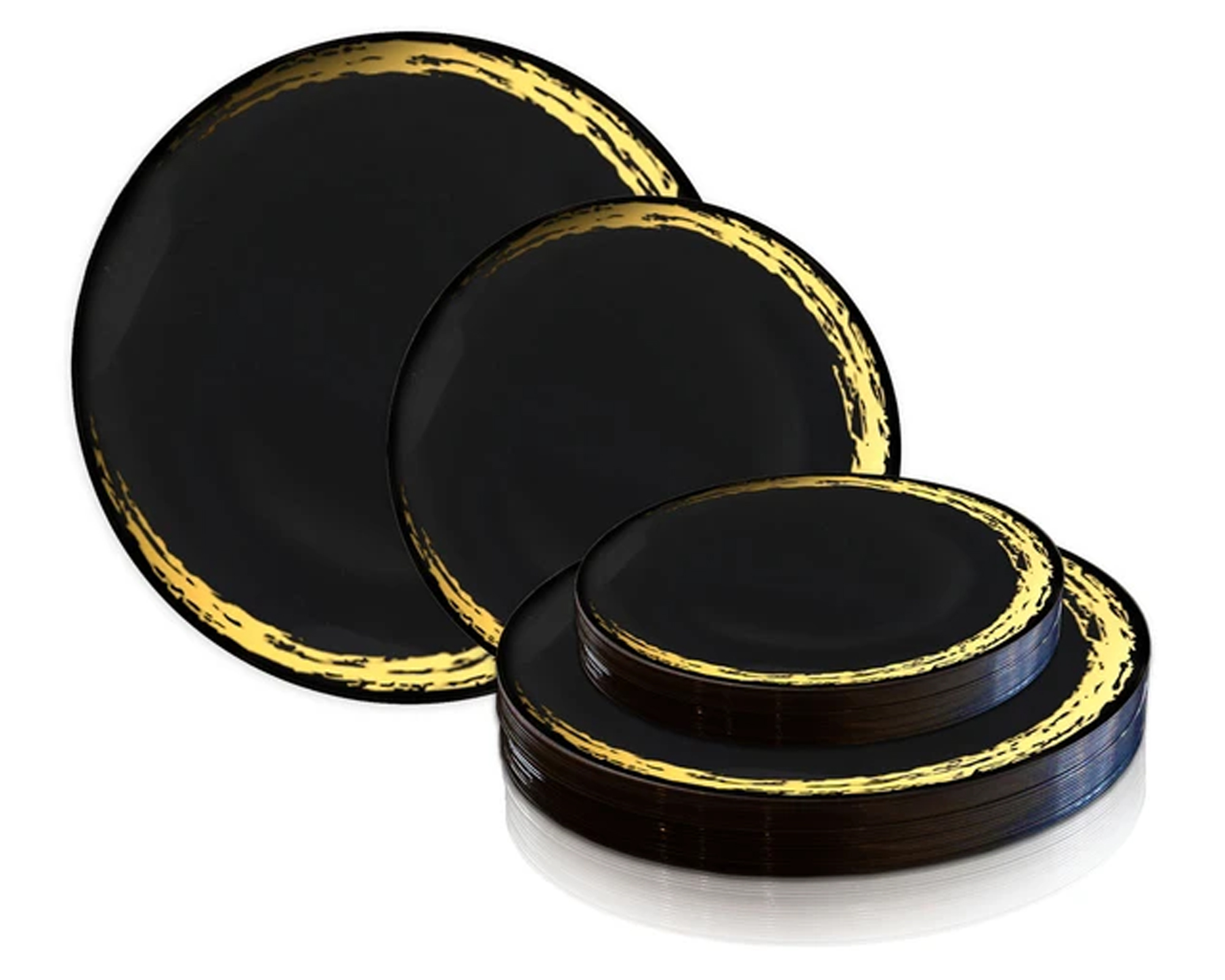 Smarty Black with Gold Moonlight Round Plastic Dinnerware Value Set 240 ct
