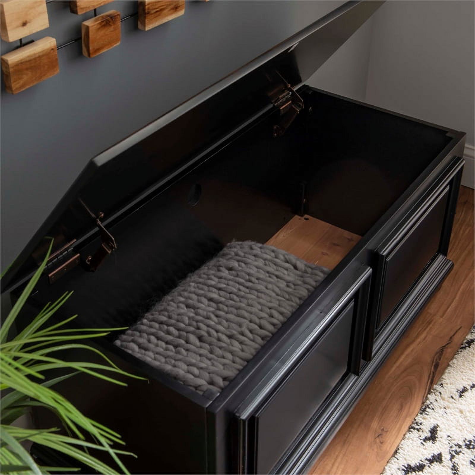 Linon Chadwick Classic Cedar Lined Chest Raised Panels Bun Feet in Black