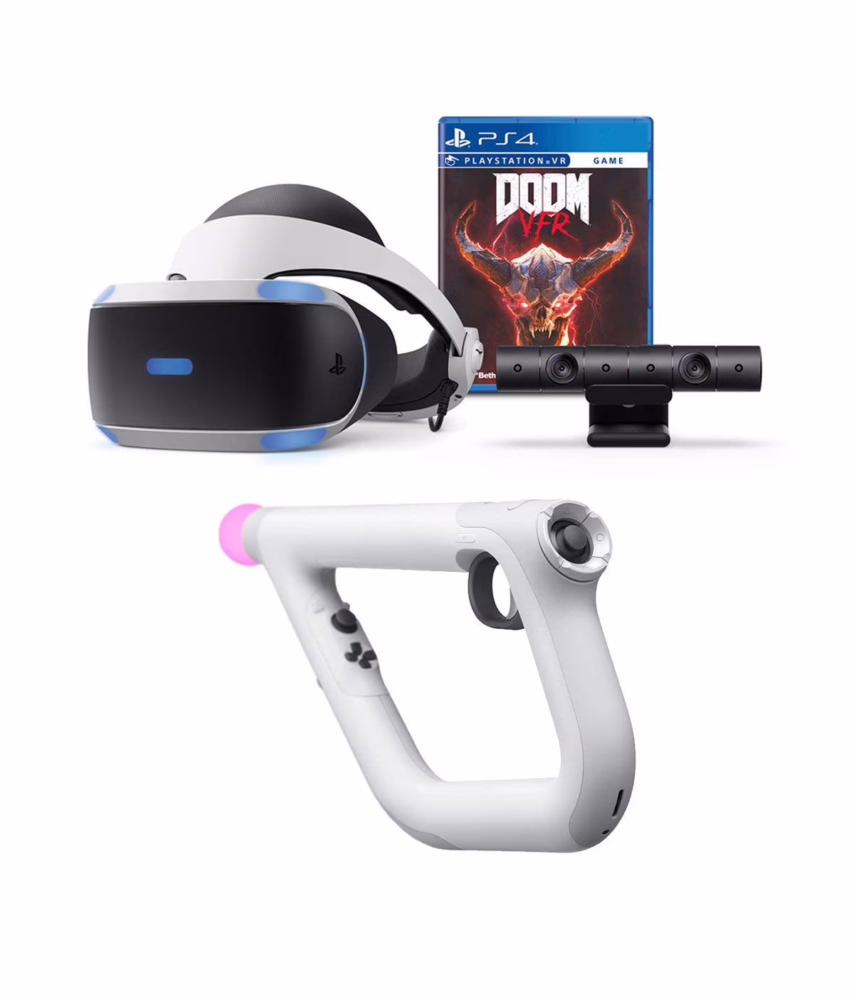 PlayStation 4 DOOM VFR PSVR Aim Controller Enhanced Bundle: PlayStation 4 VR Headset, PSVR Camera, DOOM VFR Game and Wireless Aim Controller