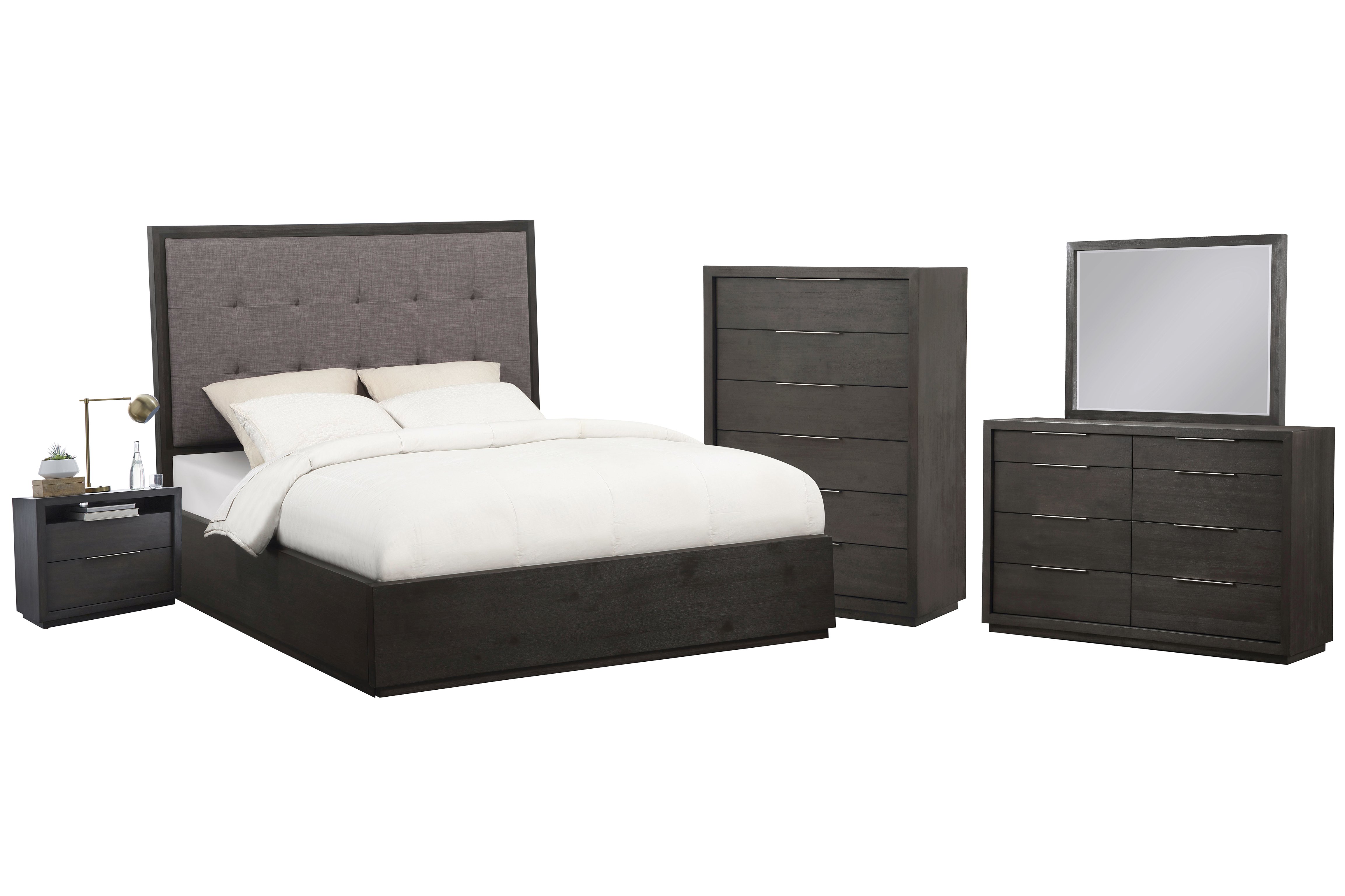 Outbound 5PC Full Storage Bed, Nightstand, Dresser, Mirror & Chest Set in Weathered Grey