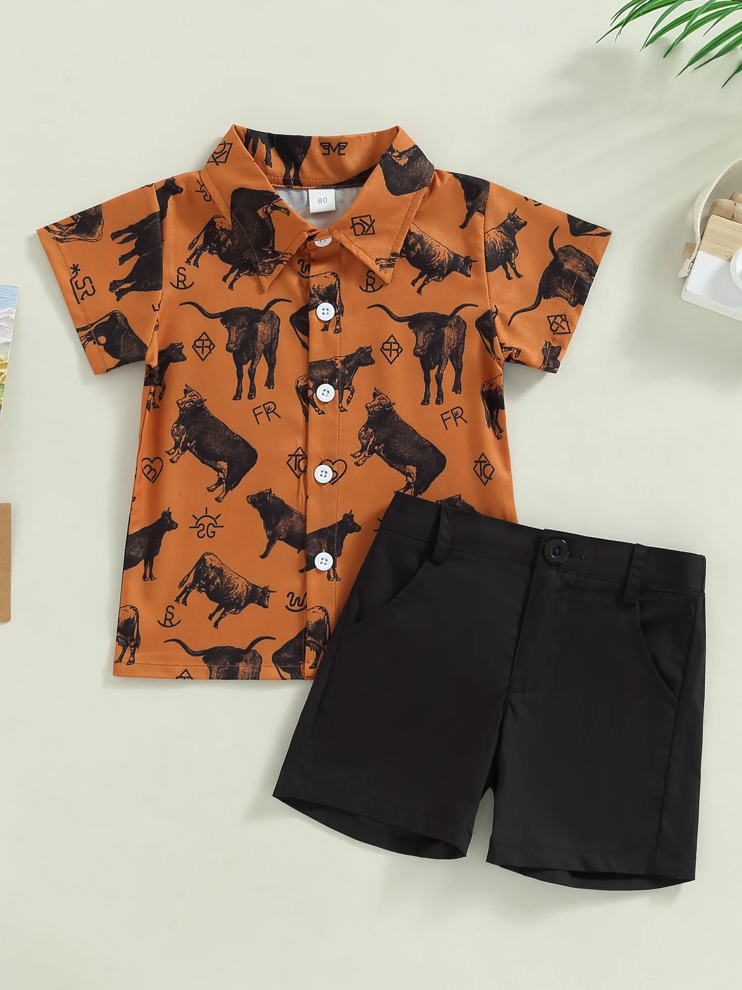 Genuiskids Baby Toddler Boy Summer Outfits 2T 3T 4T 5T Clothes Summer Kids Pattern Short Sleeve Button Down Shirt  Shorts Set 1-6T