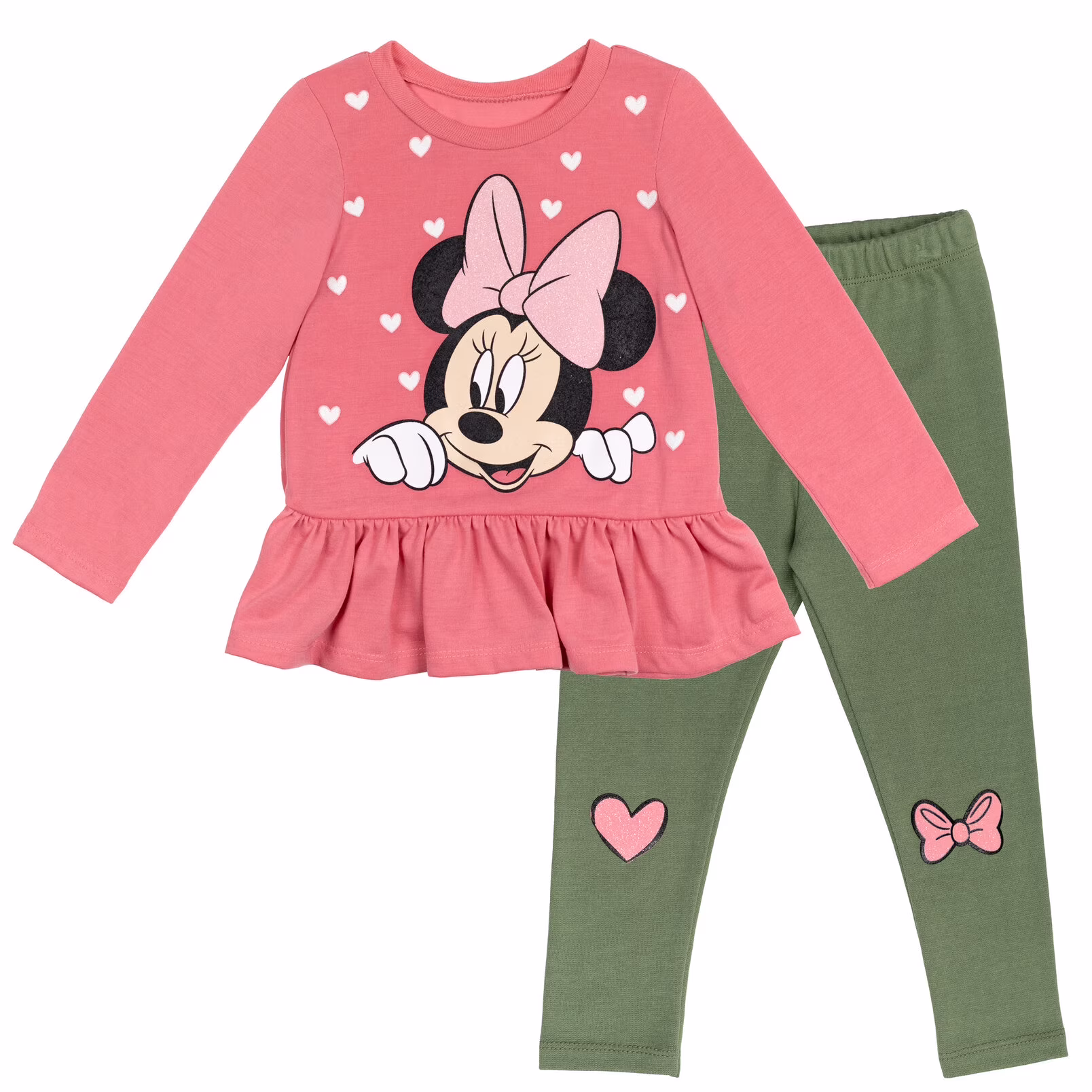 Disney Minnie Mouse Little Girls Peplum T-Shirt and Leggings Outfit Set Toddler to Little Kid