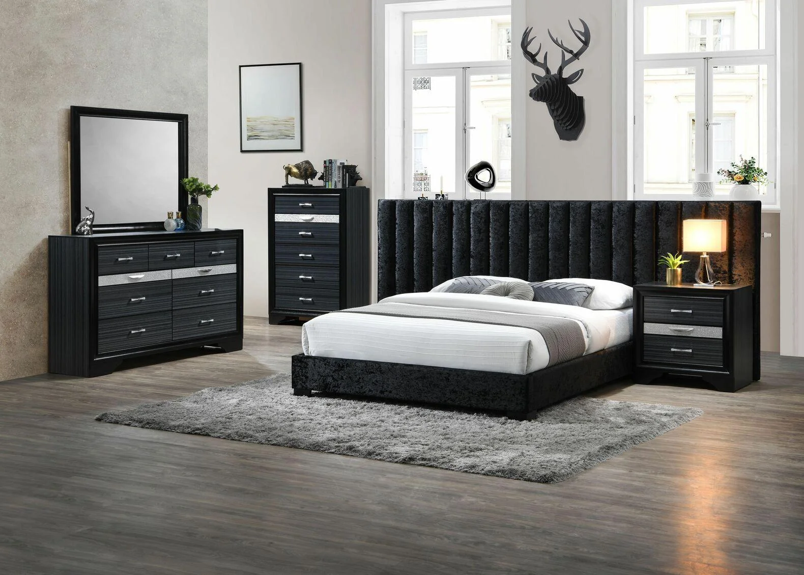 Modern Black Queen 6pcs Bedroom Set by Acme Rivas 27760Q-6pcs