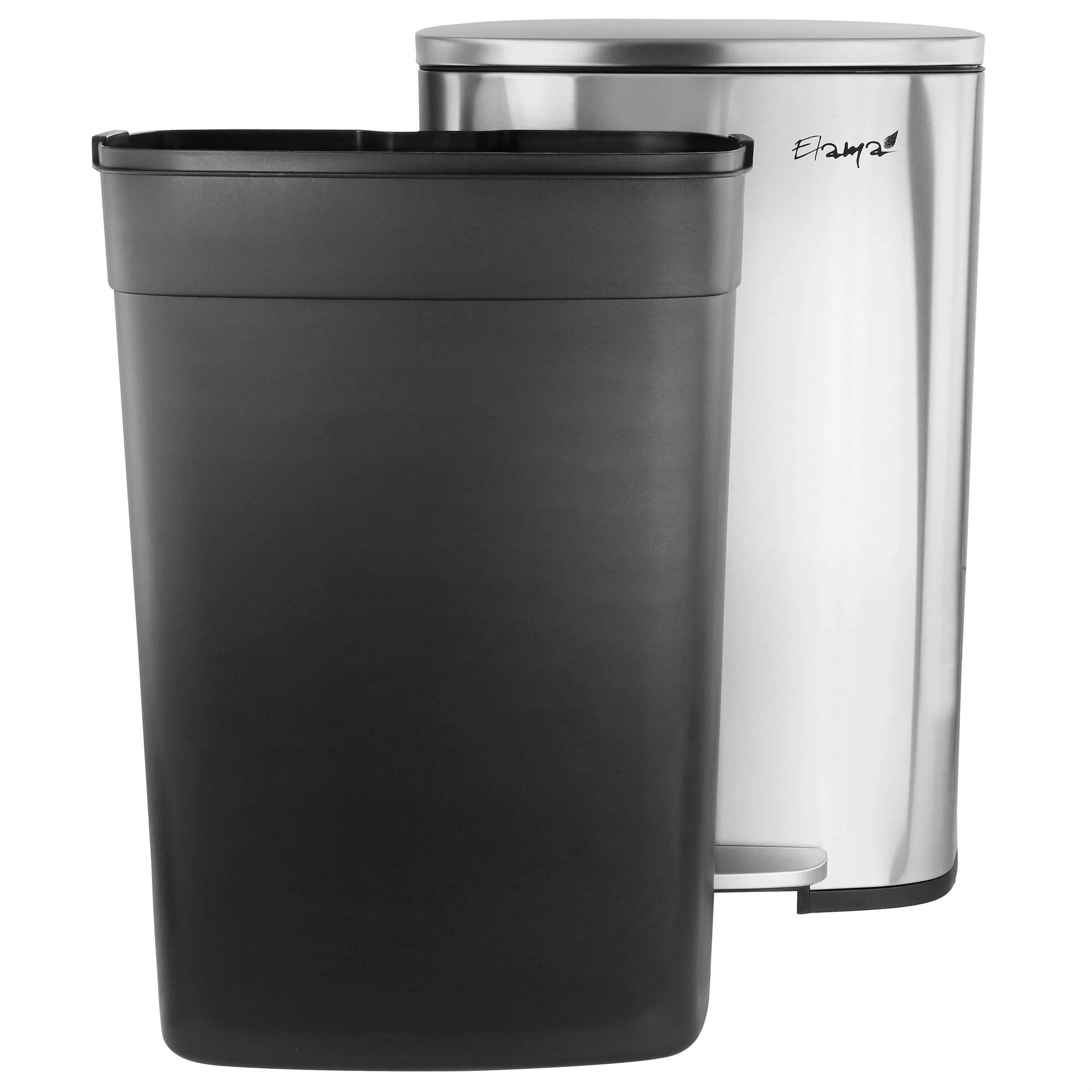Elama 50 Liter/13 Gallon Rectangular Stainless Steel Step Trash Bin with Slow Close Mechanism in Matte Silver