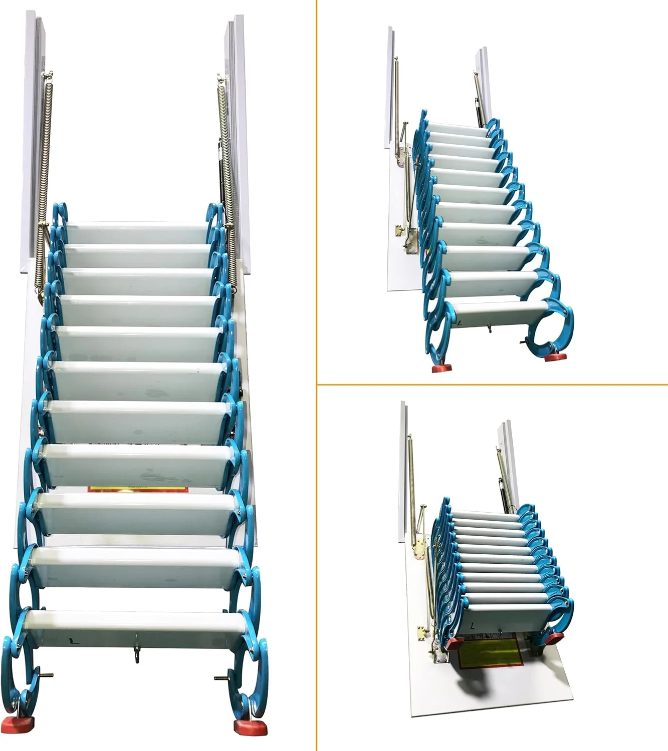 PreAsion Blue Side-mounted Loft Wall Ladder Stairs Al-mg Alloy Pulldown Wall Folding Stairs Attic Access Extension Ladder 11 Pedals