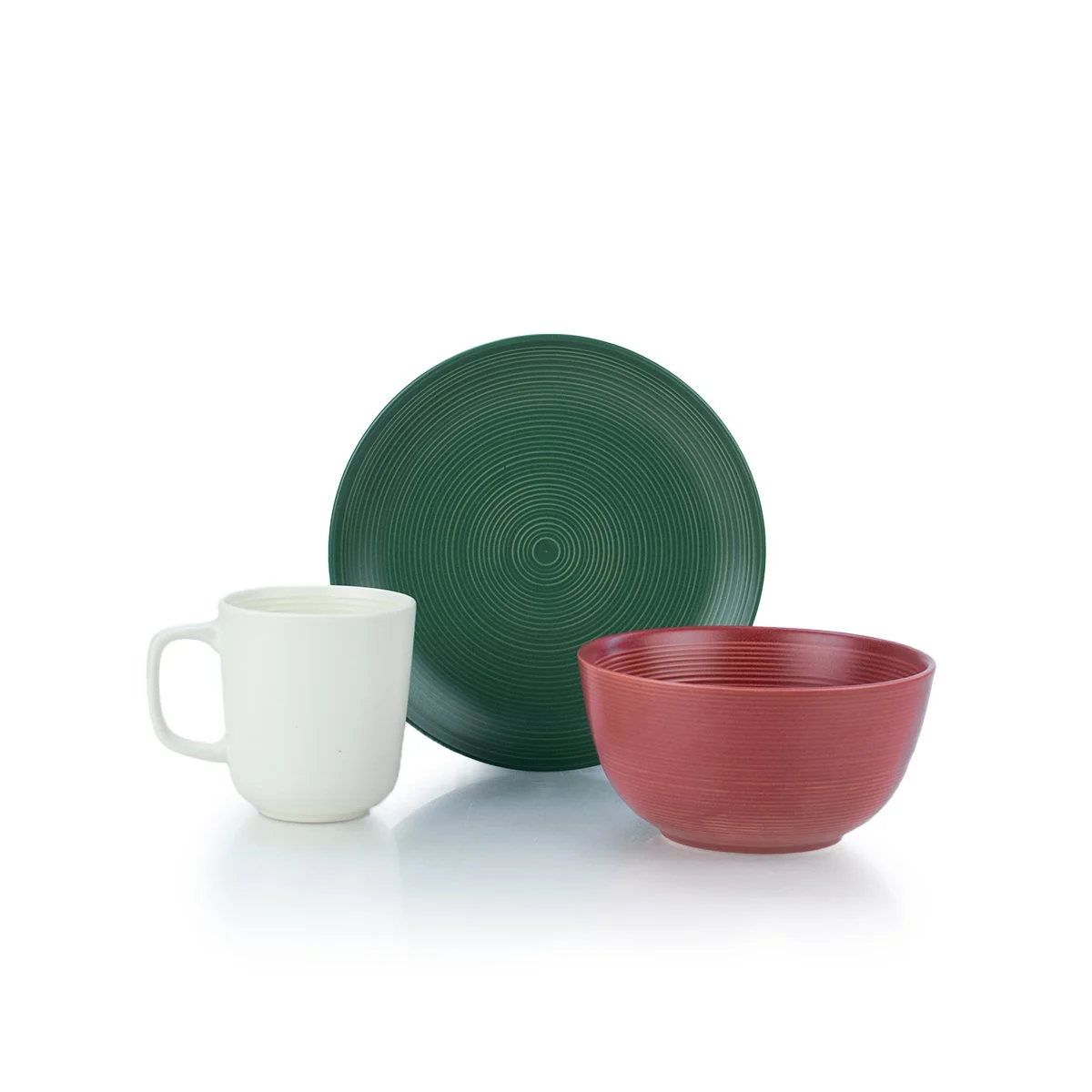 Everything Kitchens Modern Colorful Neutrals - Rippled 12-Piece Christmas Morning Breakfast Set - Matte | Green, Red, Ivory