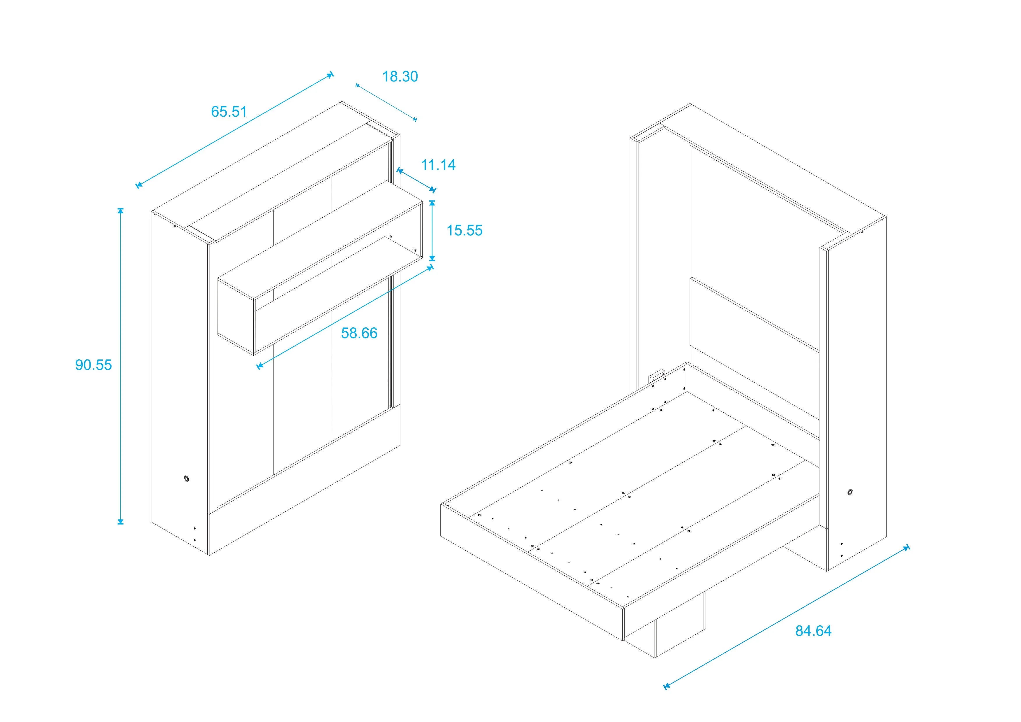 Easy-Lift Queen Murphy Wall Bed in White with Shelf