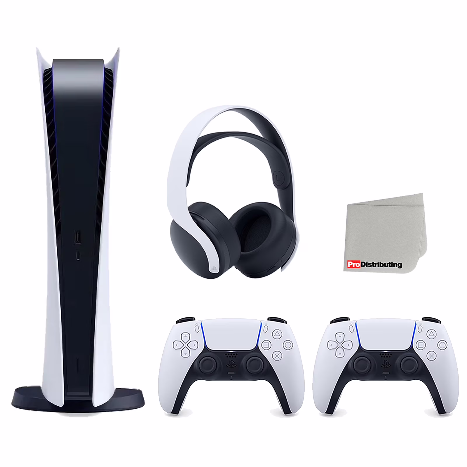 Sony Playstation 5 Digital Edition Console (Japan Import) with Extra White Controller and White PULSE 3D Headset Bundle with Cleaning Cloth