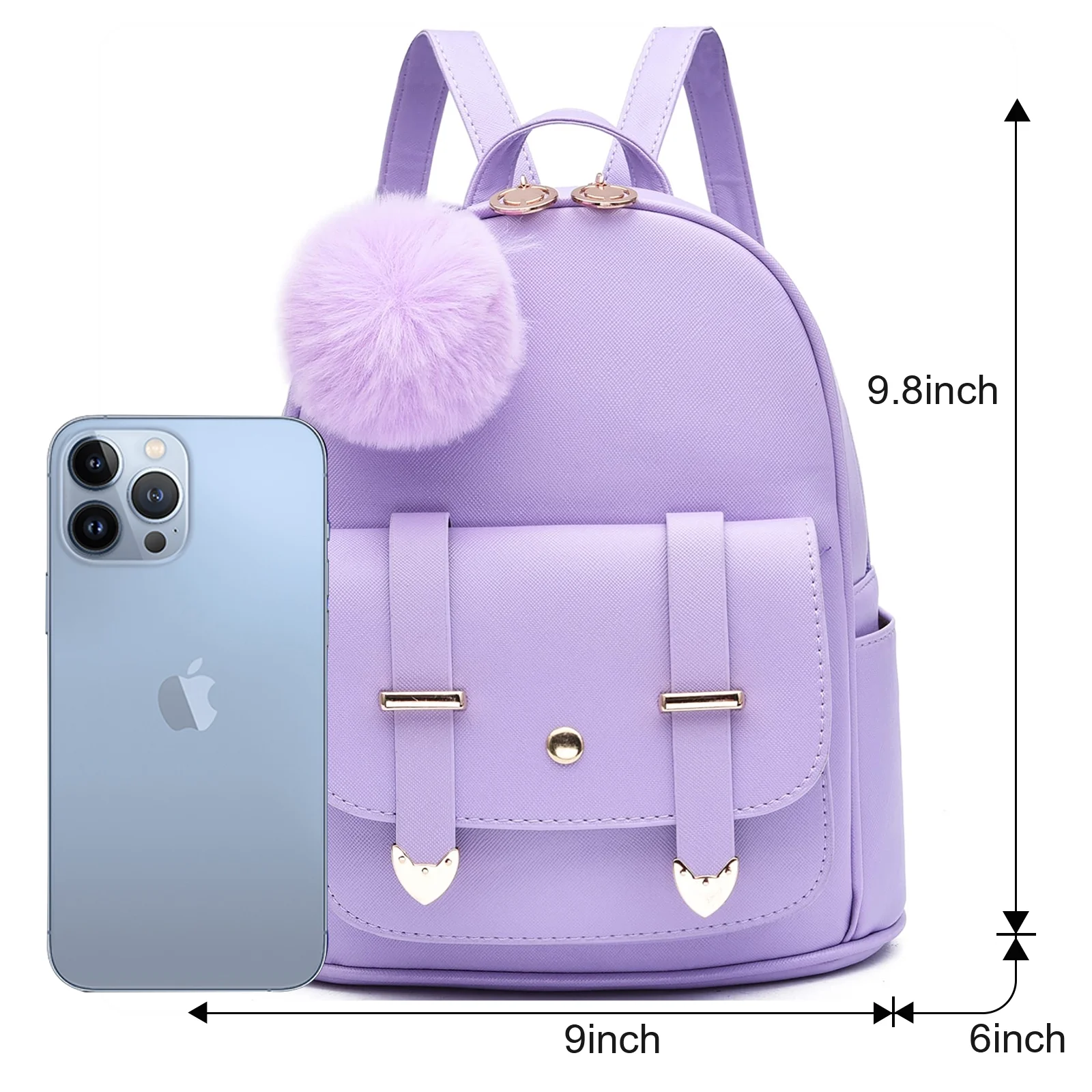 Girls Fashion Backpack Mini Backpack Purse for Women Teenage Girls Purses PU Leather Pompom Backpack Shoulder Bag Purple