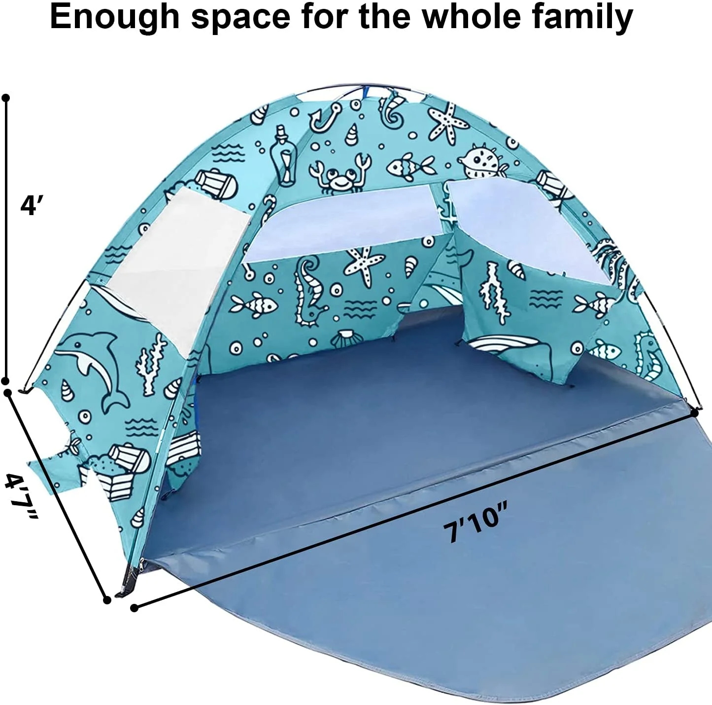 KidzAdventure Beach Tent for Baby, Kids and Family | 3-4 Person Sun Shelter Sun Shade | UPF 50+ UV Protection | PU800 Waterproof Canopy Cabana| Tent for Beach or Camping - Ocean World