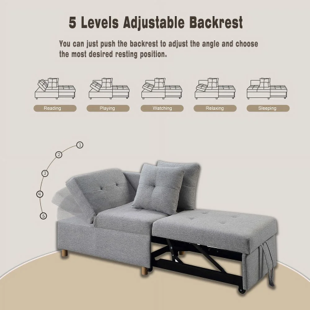 Single Sofa Bed with Pullout Sleeper, Convertible Folding Futon Chair