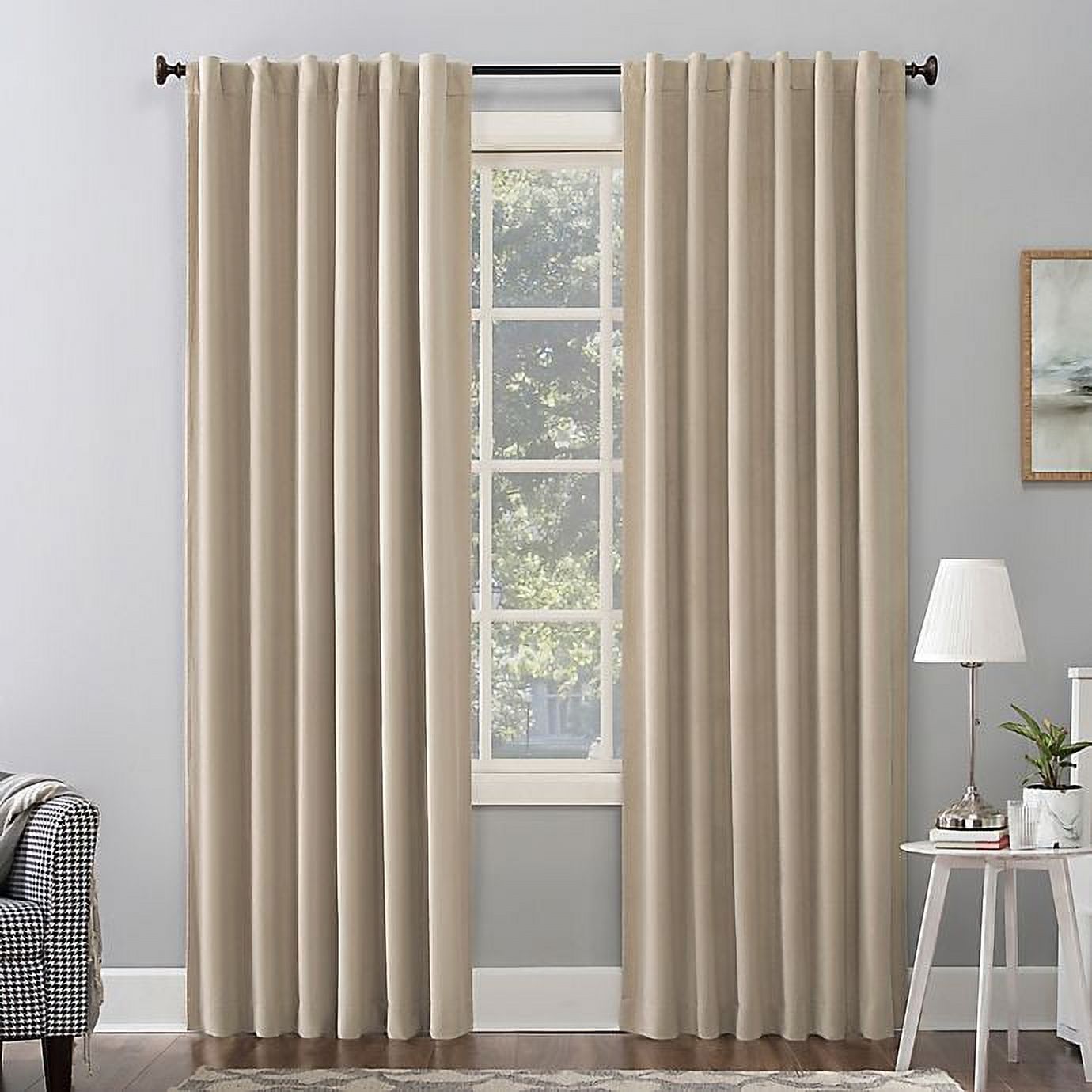 Sun Zero Amherst Velvet 96-Inch Thermal Total Blackout Back Tab Window Curtain Panel in Ecru