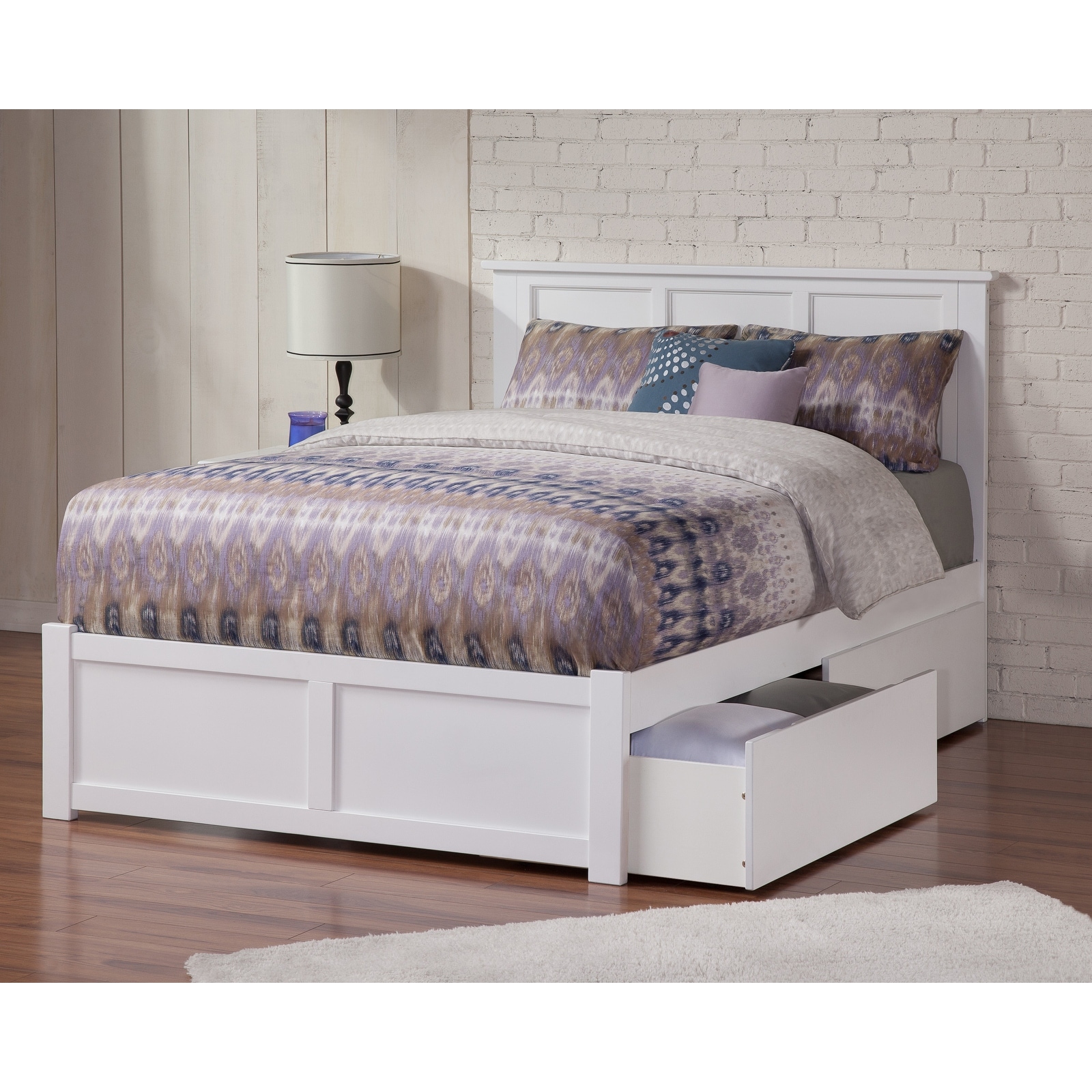 AFI Madison Full Platform Bed with Footboard and 2 Drawers in White