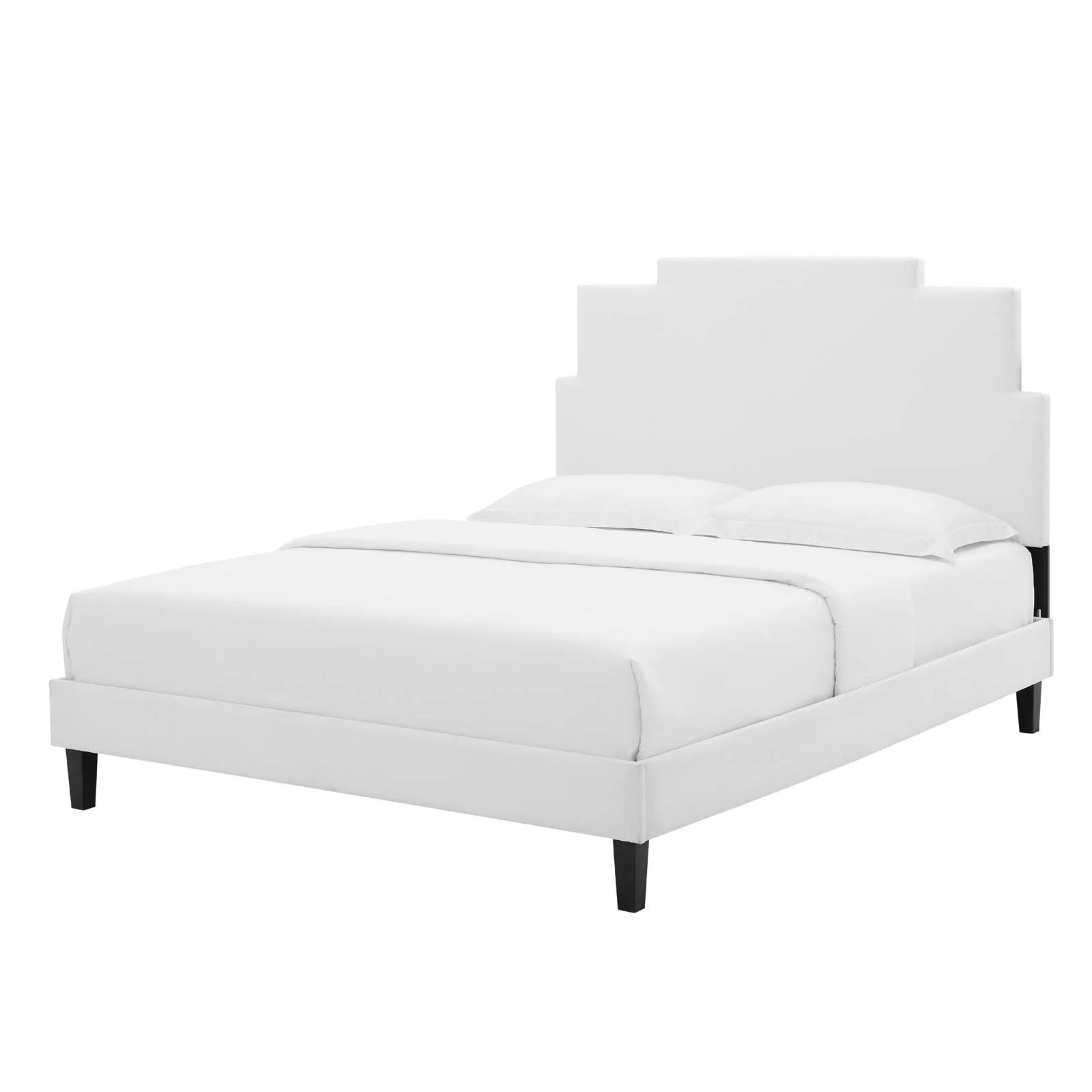 Platform Bed Frame, King Size, Velvet, White, Modern Contemporary Urban Design, Bedroom Master Guest Suite
