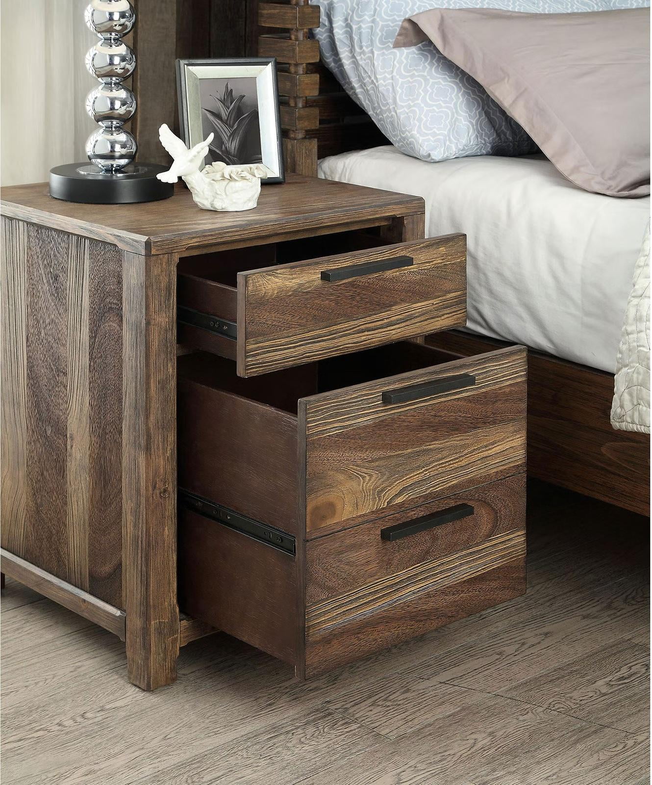 Rustic Natural & Beige Solid Wood Queen Bedroom Set 5pcs FOA CM7577-Q Hutchinson