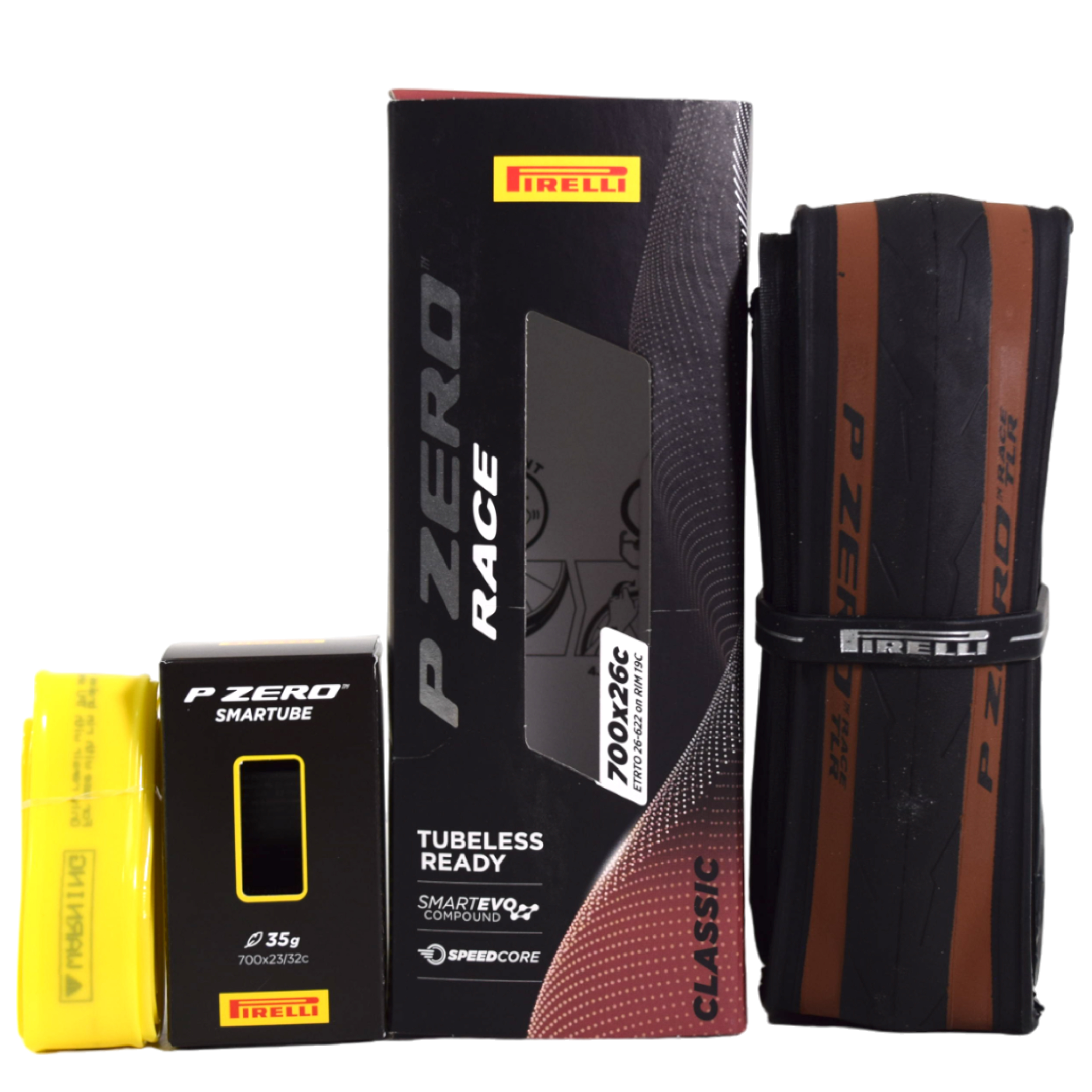 Pirelli P ZERO Race TLR Classic 26-622 Road Bicycle Tire (700x26c) + SmarTUBE EVO 25/28-622 Presta 60mm - 1 Pack