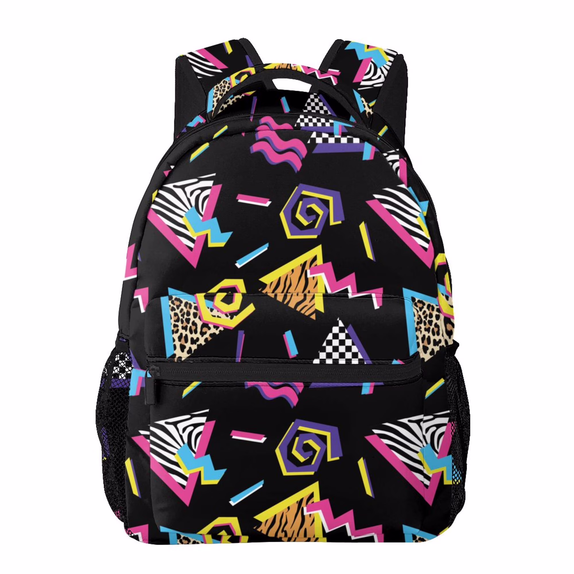 LAKIMCT Black 80S 90S Style School Backpack, Durable Casual Student Bookbag College Lightweight Hiking Travel Daypack