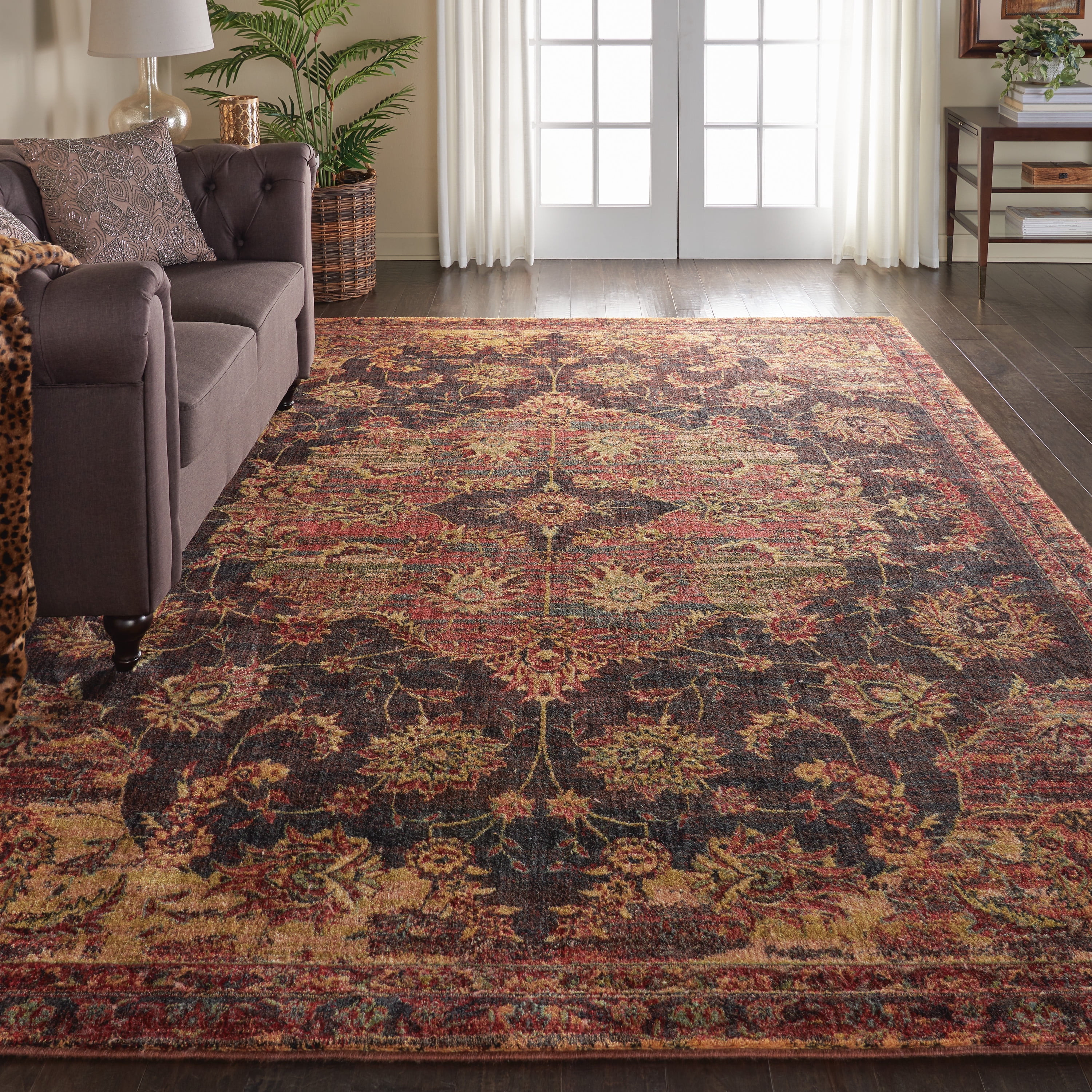 Nourison Jewel All-over Design Loomed Area Rug, 9' x 12', Serged Edges, Distressed Finish, Low Pile, Easy-Care Fibers