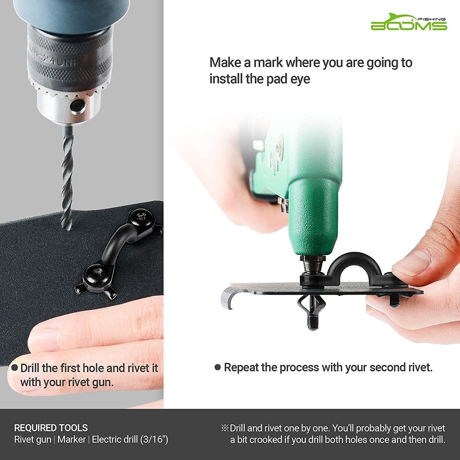 Booms Fishing MA1 Kayak Pad Eye Tri-Grip Rivet Kit, Black