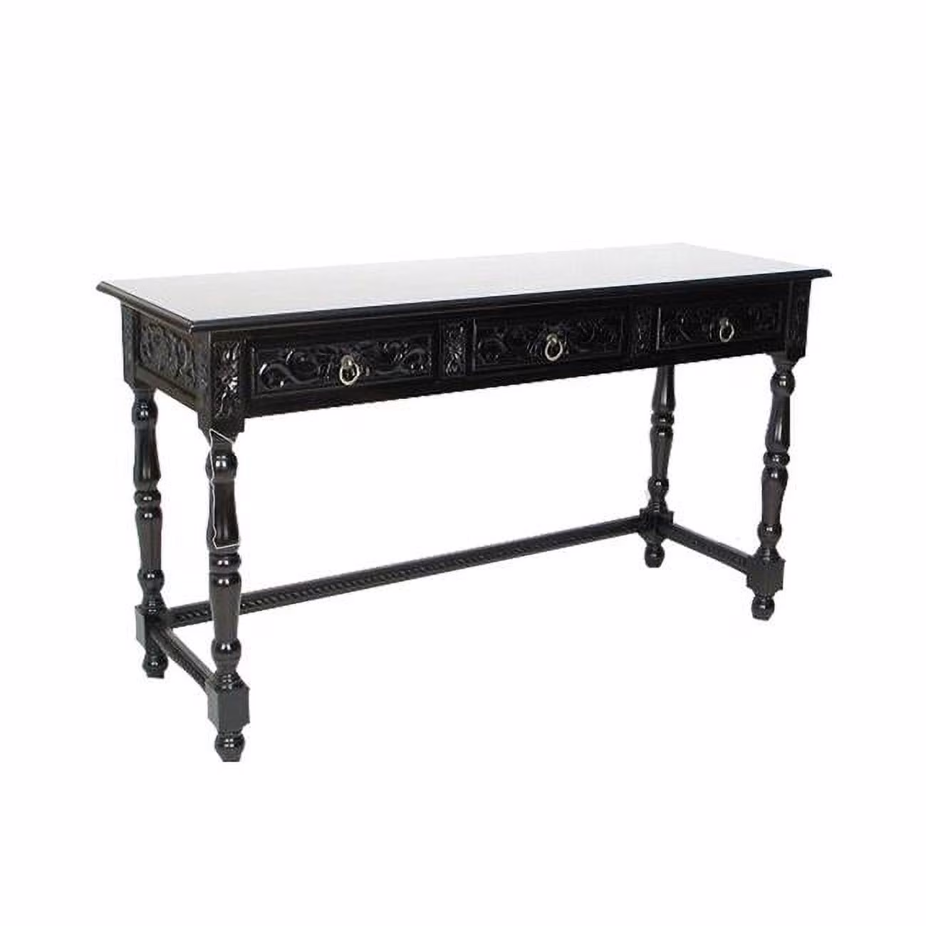 Benjara BM213517 Wooden Console Table with Carved Details & Turned Legs - Black