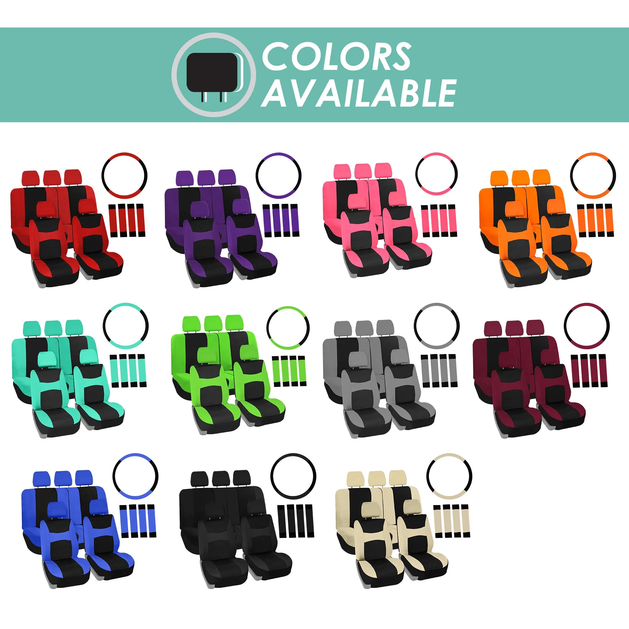 FH Group Light & Breezy Flat Cloth Car Seat Cover, Universal Beige Full Set Seat Covers with Air Freshener