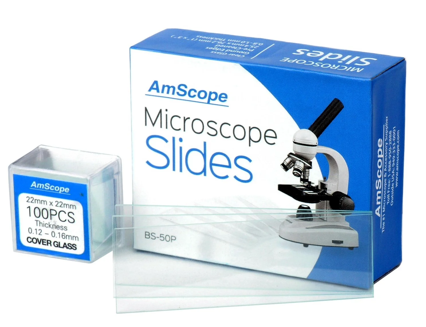 AmScope 5-Pack of 50 Microscope Slides + 5 X 100 Square Coverslips Clean Glass