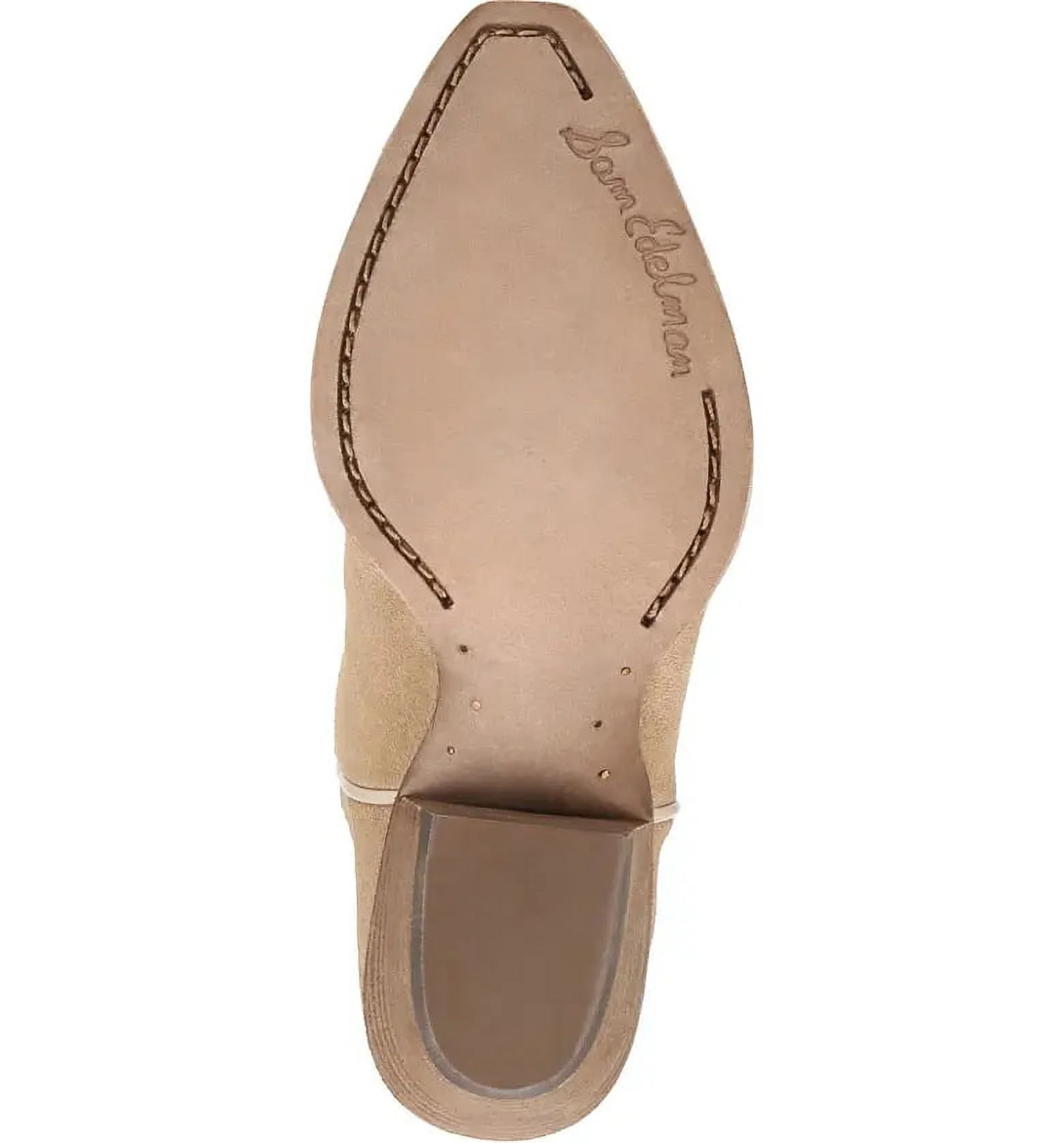 Sam Edelman Fuller Sand Suede Stacked Heel Pointed Toe Pull On Western Boots (Sand Suede, 10)