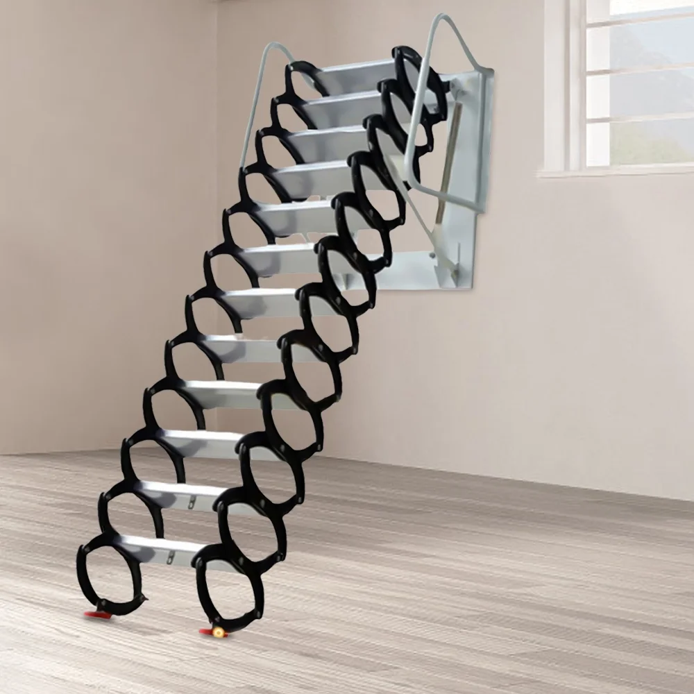 Miumaeov Wall Folding Ladder Attic Stairs, Home Wall Mounted Folding Ladder Loft Stairs Attic for Decorative House (Black)