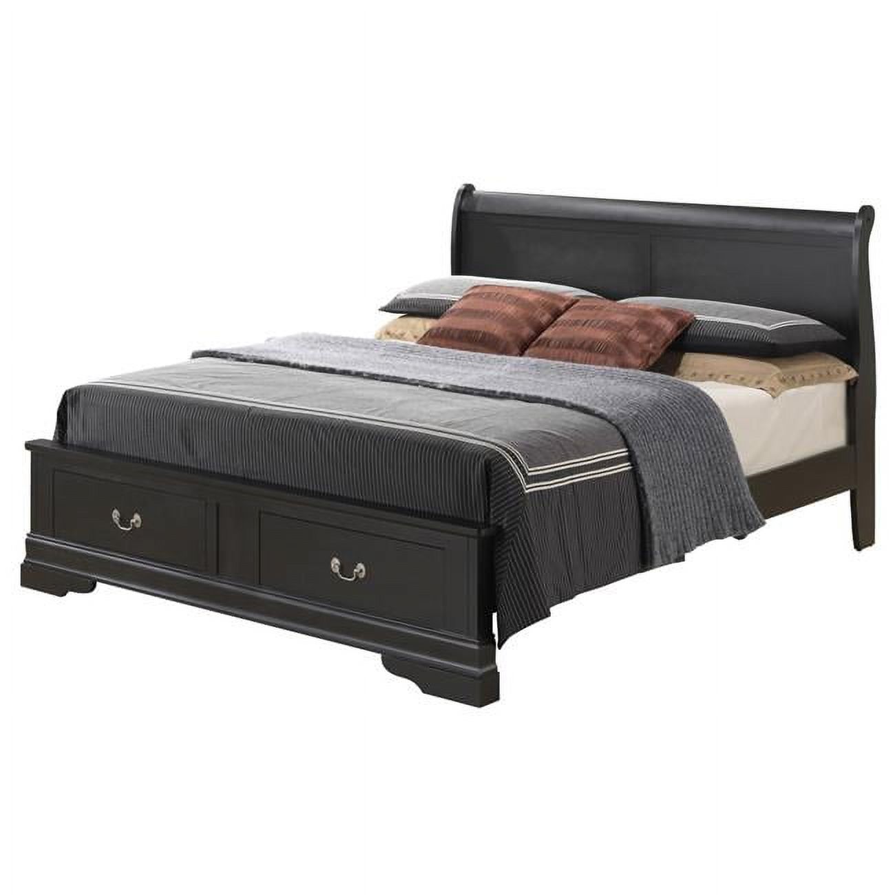 Passion Furniture Louis Philippe Black Full Storage Sleigh Bed with 2 Drawers