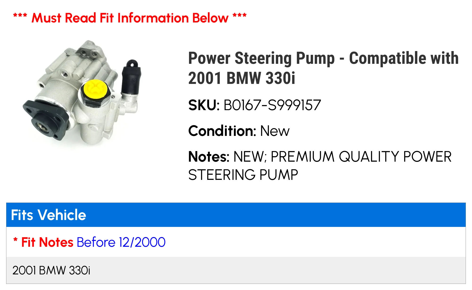 Power Steering Pump - Compatible with 2001 BMW 330i