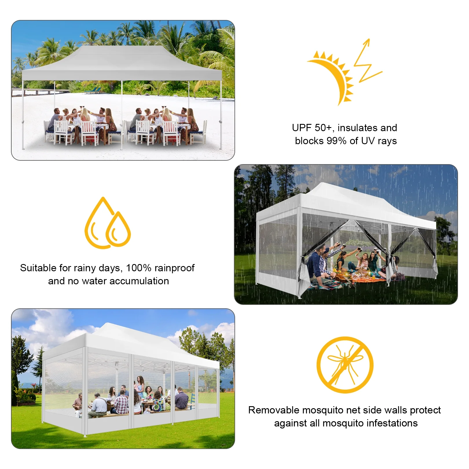 SANOPY 10' x 20' Gazebo Tent EZ Pop up Canopy Party Outdoor Instant Gazebo Shelter with 6 Removable Mosquito Side Walls & Carry Bag for Camping Wedding Picnic, White