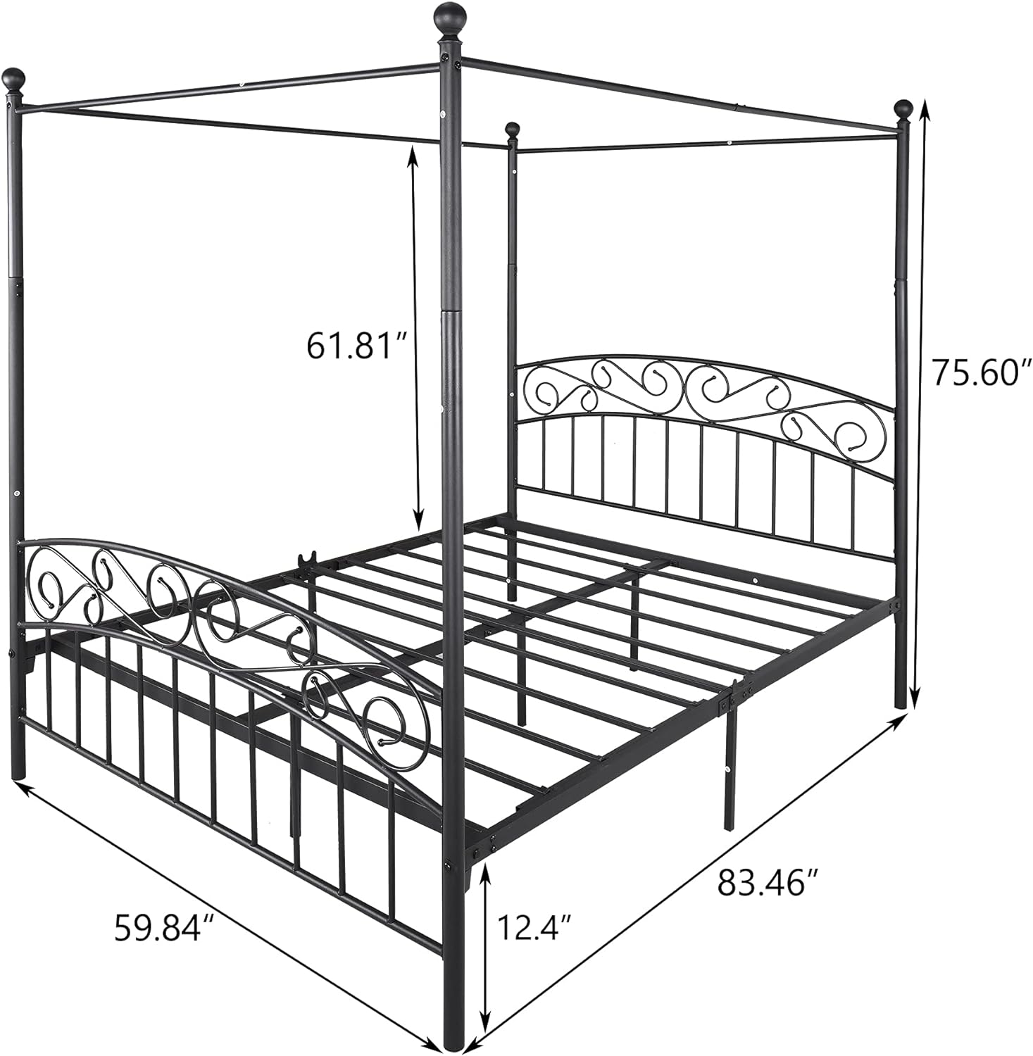 Canopy Bed Frame Queen Meal Canopy Bed Modern 4 Pos Corner Bed Wih Headboard And Fooboard Meal Sla Suppor, No Box Spring Needed