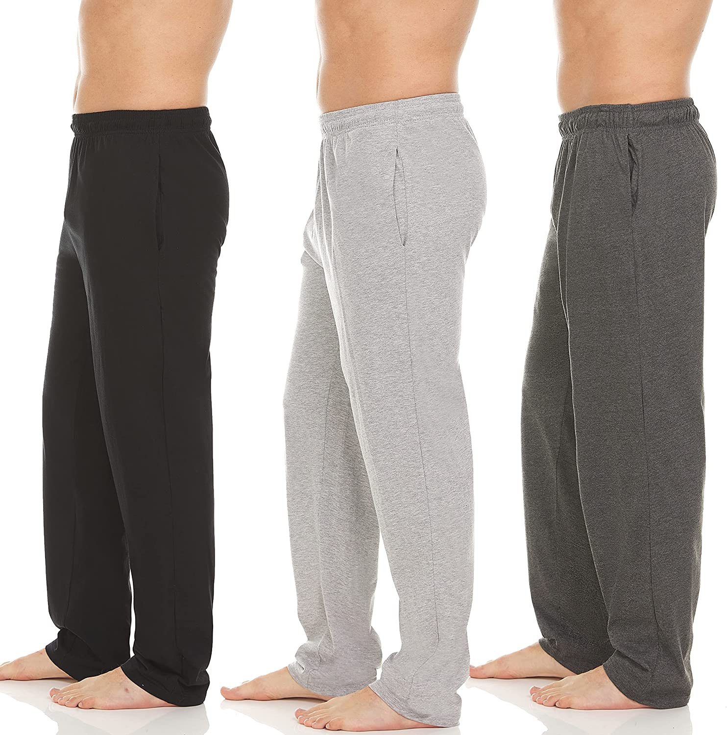 Essential Elements 3 Pack: Mens Cotton Sleep Pants - 100% Cotton Jersey Lounge Casual Sleep Bottoms PJ Pajama Pants