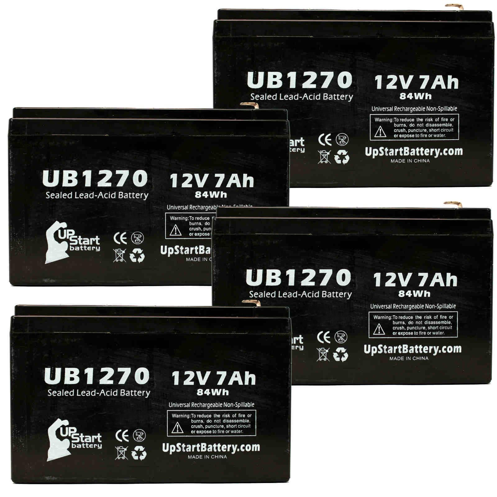 4x Pack - Compatible Belkin PS1400MT Battery - Replacement UB1270 Universal Sealed Lead Acid Battery (12V, 7Ah, 7000mAh, F1 Terminal, AGM, SLA) - Includes 8 F1 to F2 Terminal Adapters