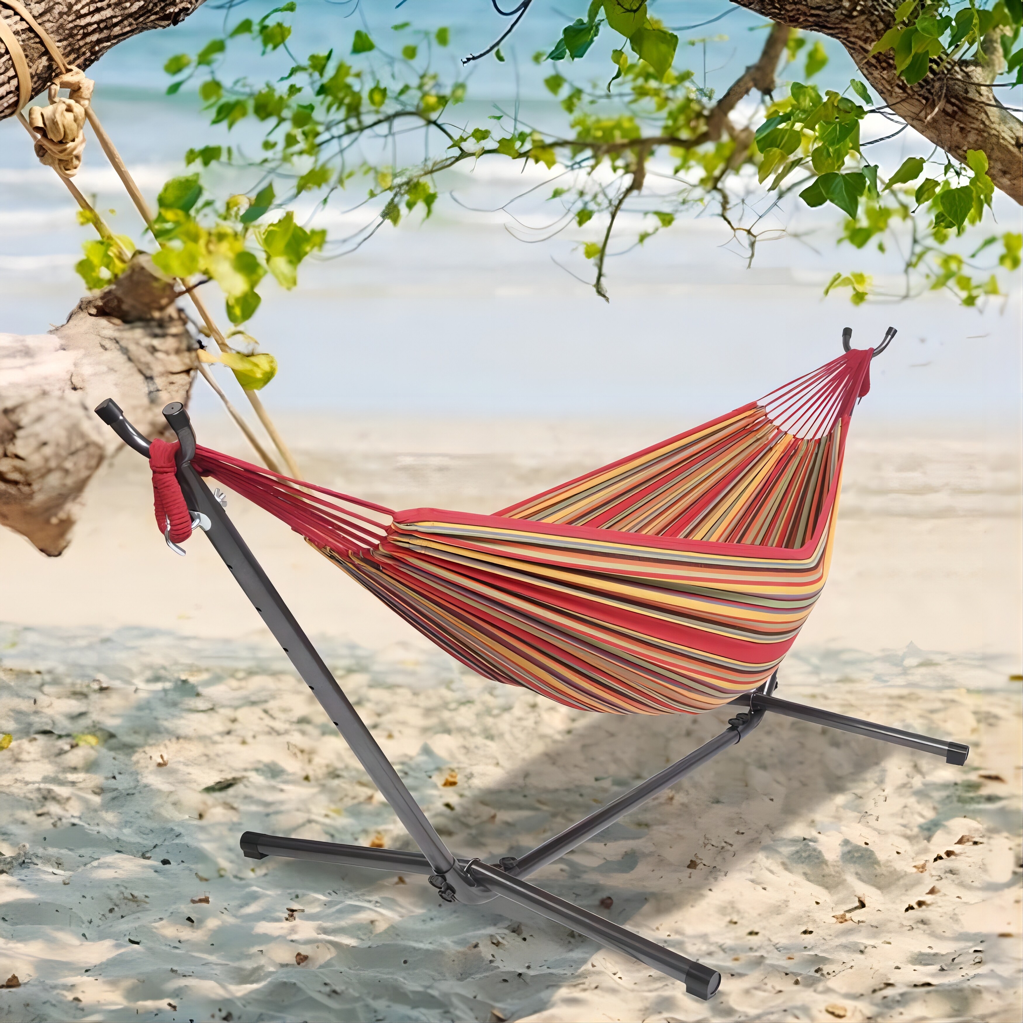 2-person Hammock with Stand for Outdoor Red