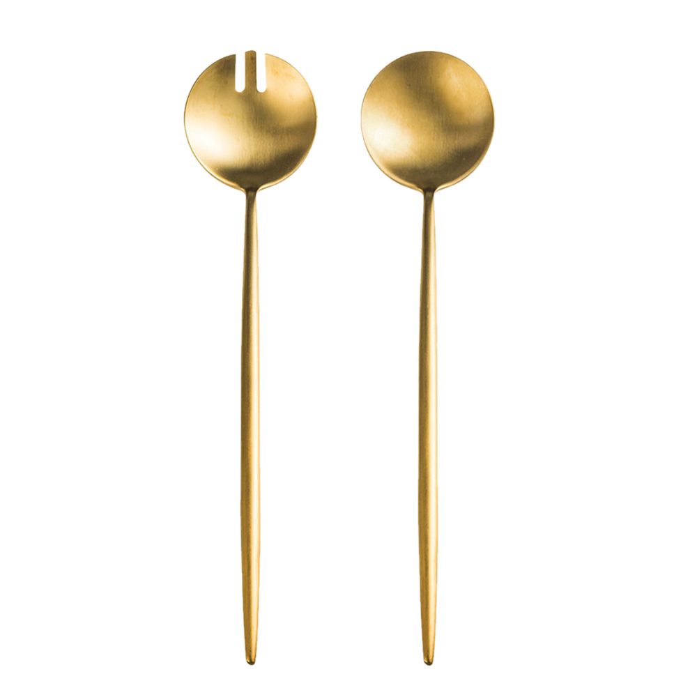 Home Kitchen Kitchen Utensils Service Dinnerware Gilded Tableware Fork Spoon Set Cutlery Set Salad Distributing Dishes GOLD