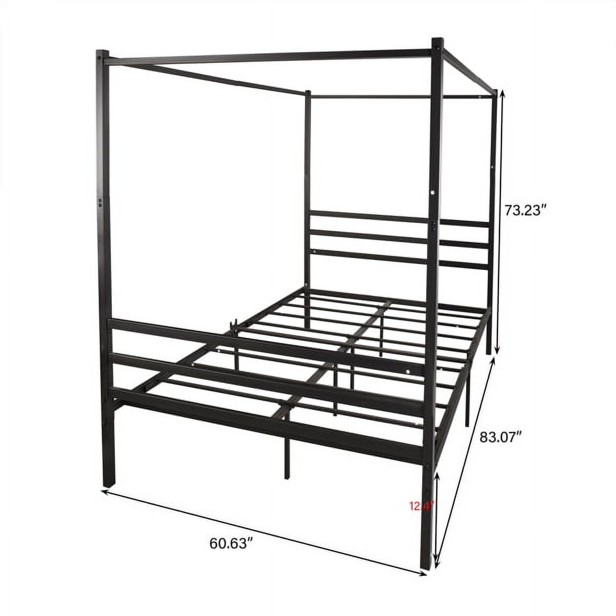 Fithood Canopy Metal Bed with Headboard Mattress Foundationt Platform Bed Frame Metal Slat, Black Queen Size
