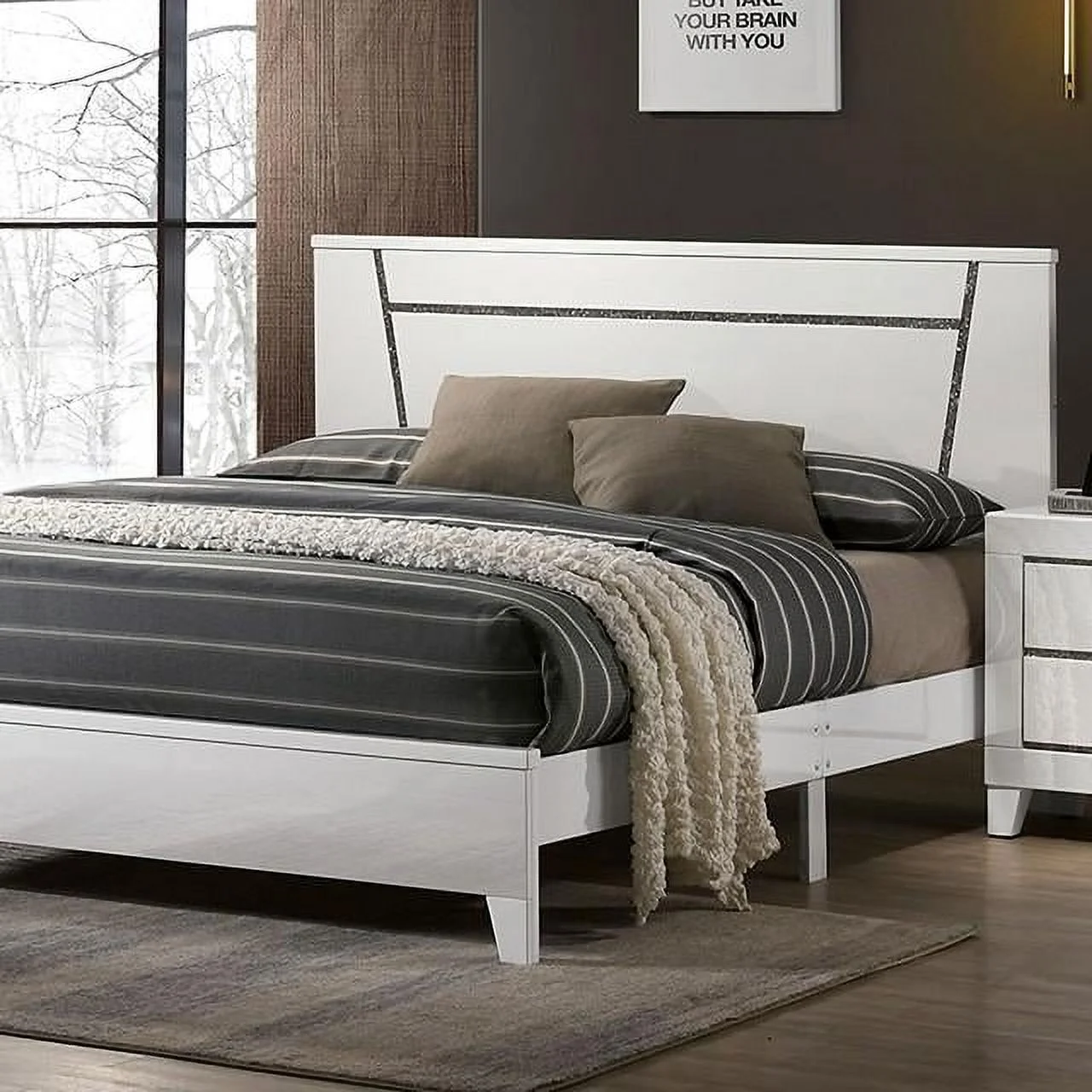 Contemporary White Solid Wood Full Bedroom Set 5pcs FOA FOA7038WH Magdeburg