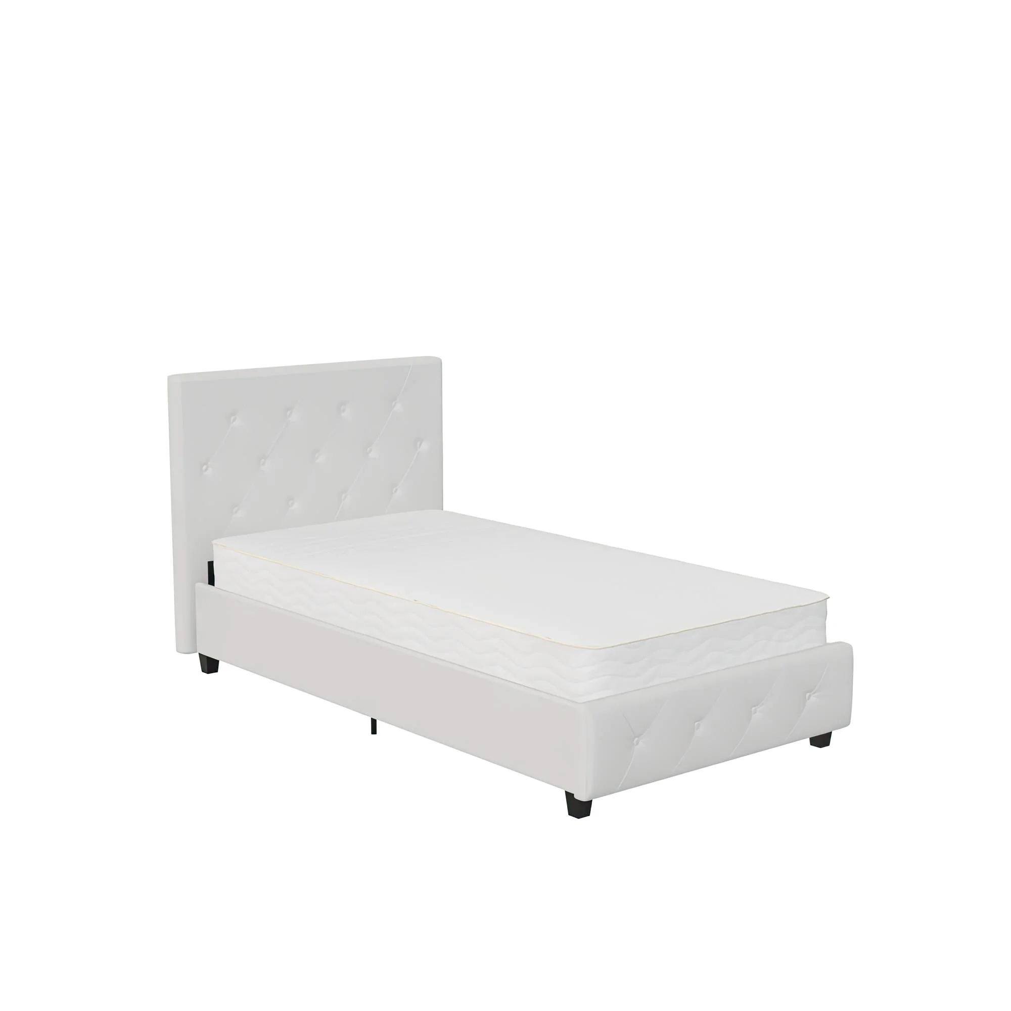 DHP Dakota Upholstered Bed with Signature Sleep Tranquil 8-Inch Pocket Spring Mattress, Twin, White