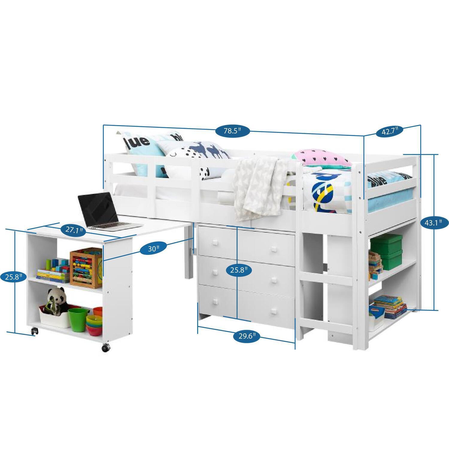 Loft Bed with Desk, Loft Bed Twin, Twin Loft Bed, Kids Loft Bed, Low Loft Bed, Toddler Loft Bed by Naomi Home Twin/Navy