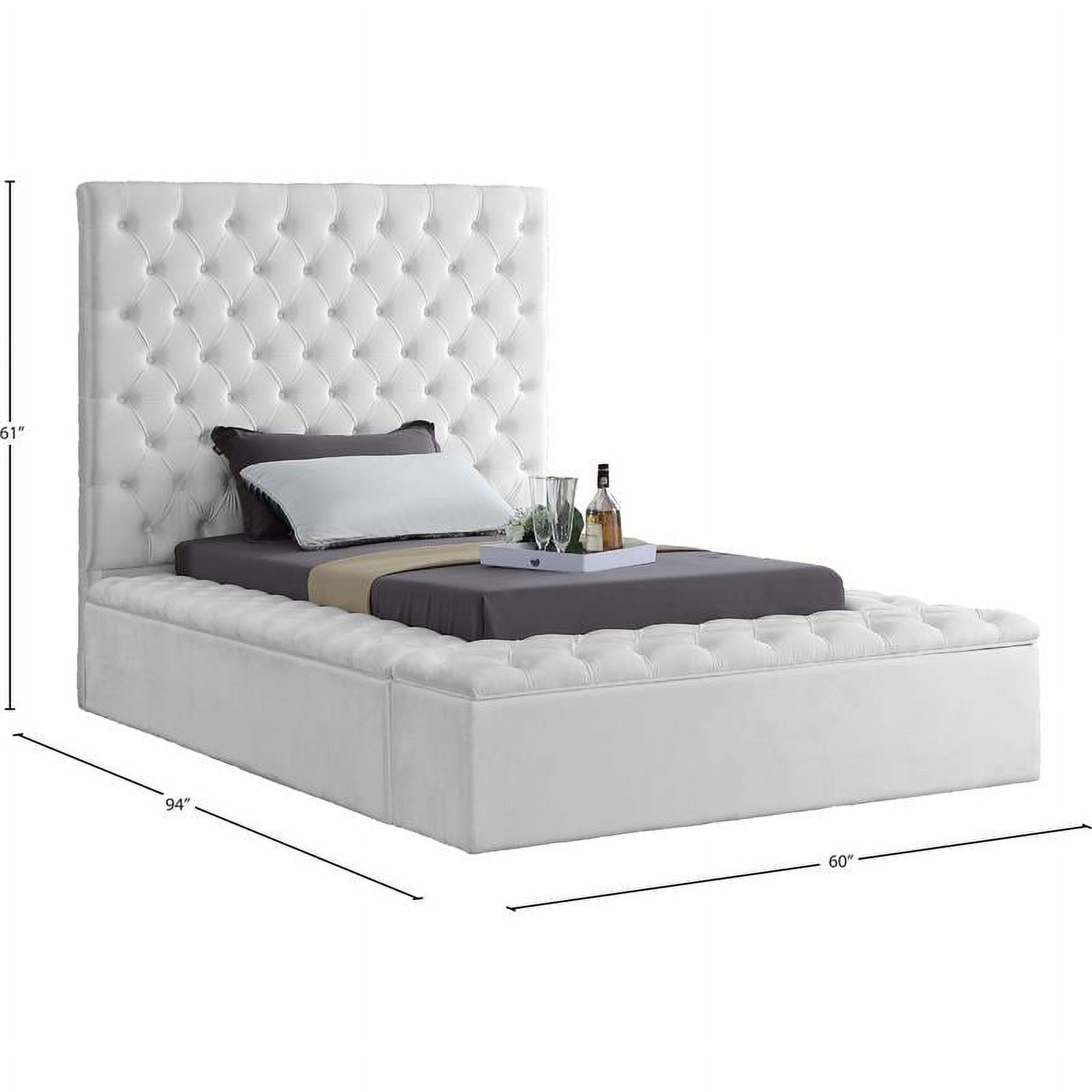 Meridian Furniture Bliss Solid Wood Tufted Velvet Twin Bed in White