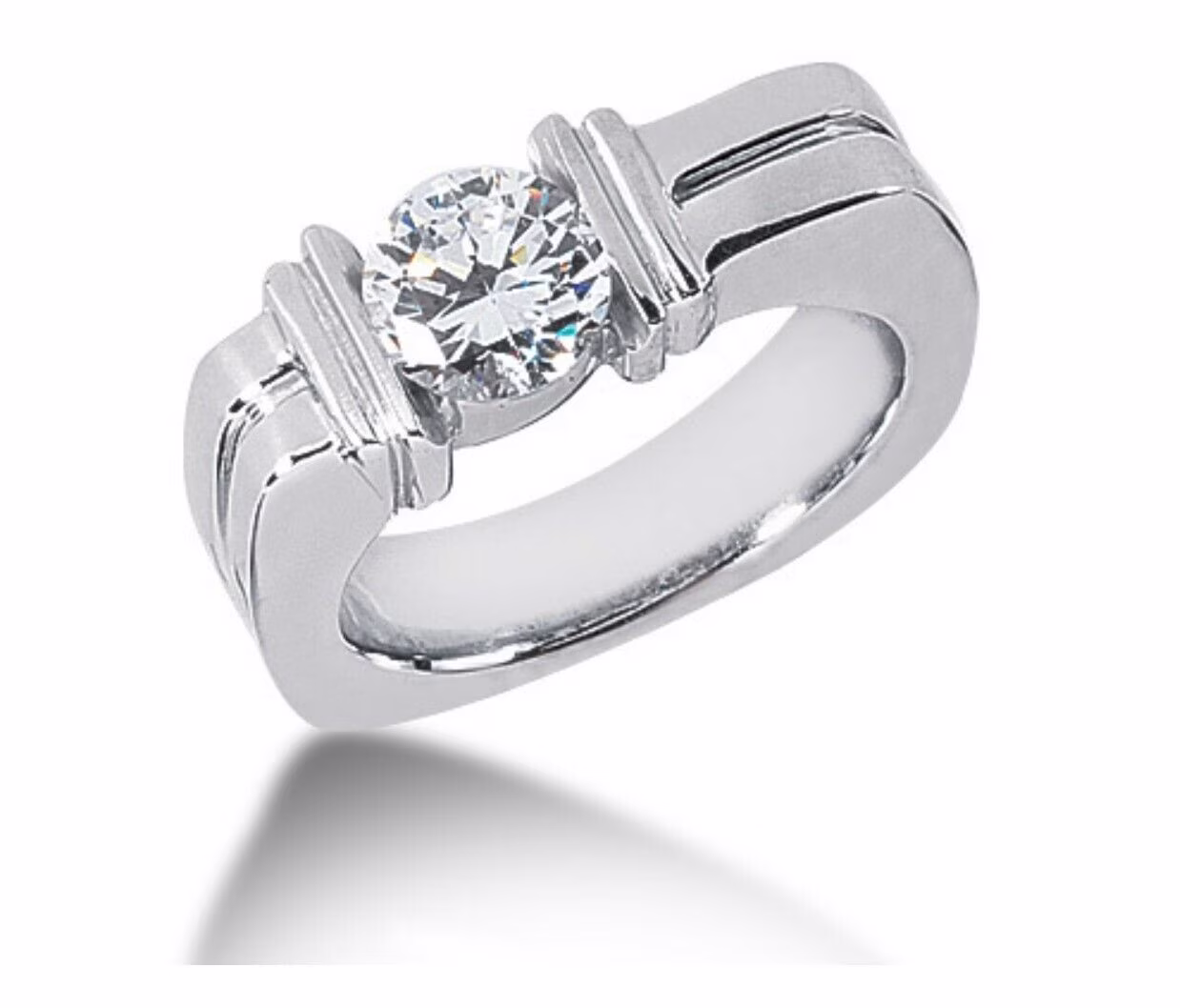 Gaspara 1.5 ct Round Moissanite Gemstone Men's Sterling Silver Solitaire Wedding Engagement Ring