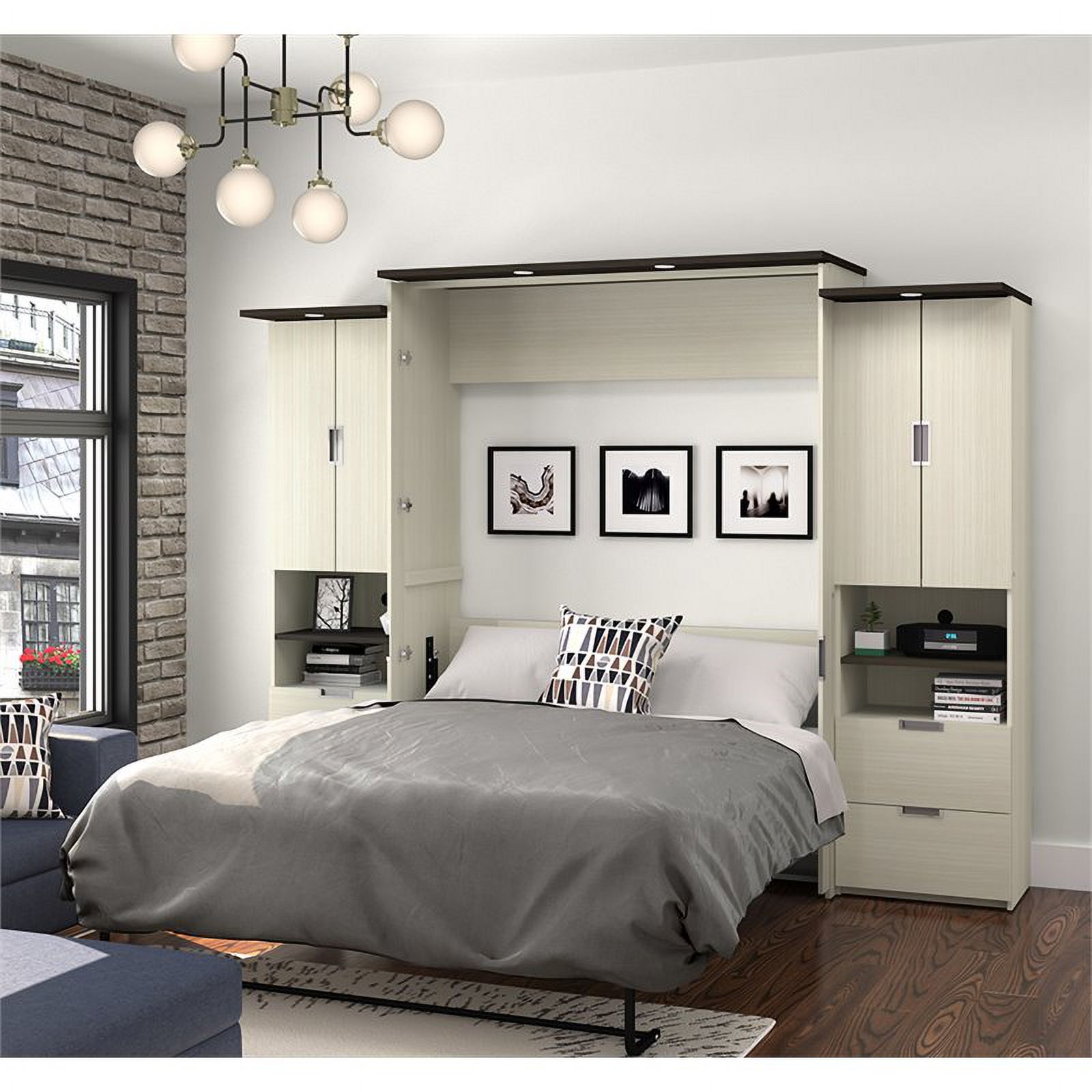 Atlin Designs 3 Piece  Queen Storage Wall Bed Set in White