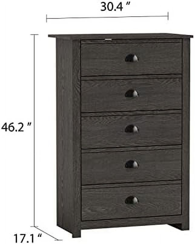 NLIBOOMLife Geodarno 5 Drawer Dresser Tall Dressers for Bedroom Wood Narrow Chest of Drawers  Organizer Rustic Design 17" D x 30" W x 46" H Dusty Grey Oak