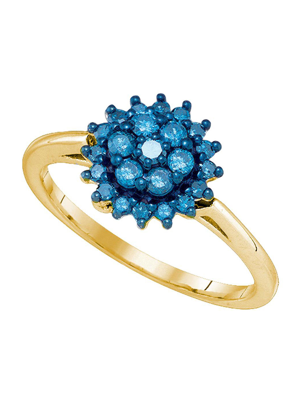 Diamond Princess 10kt Yellow Gold Womens Round Blue Color Enhanced Diamond Flower Cluster Ring 1/2 Cttw