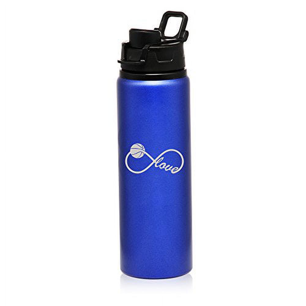 25 oz Aluminum Sports Water Travel Bottle Infinite Infinity Love For Basketball (Blue)