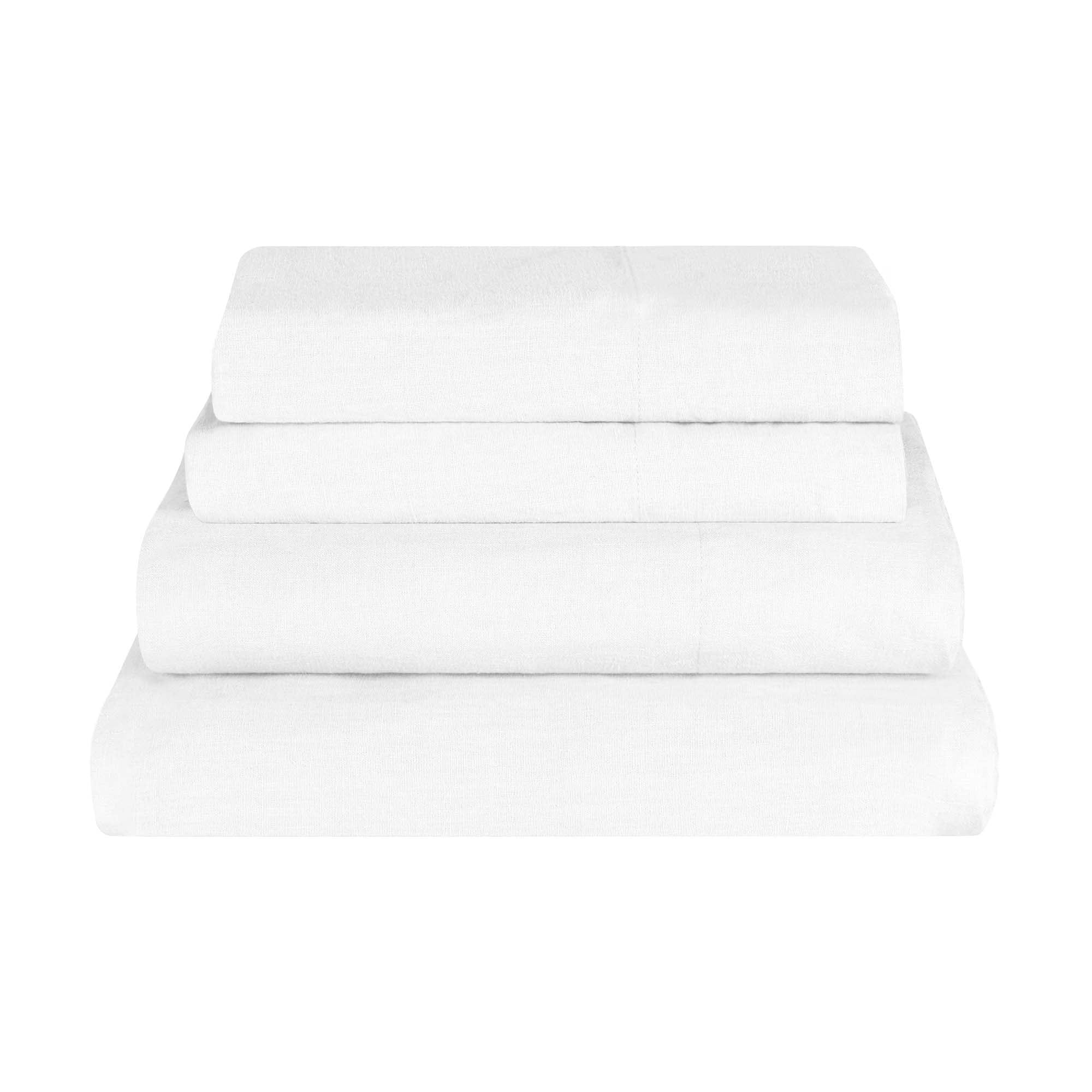 BNM Cotton Linen Garment Washed Sheet Set, California King, White
