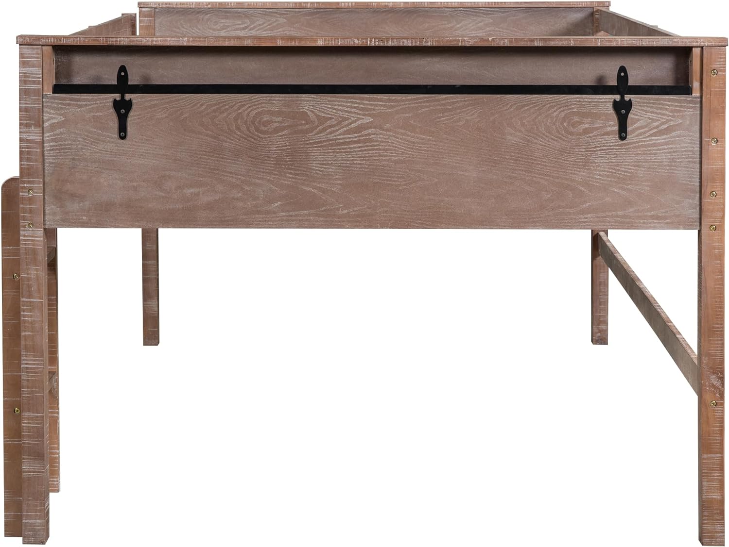 Wood Twin Size Loft Bed with Hanging Clothes Racks, Low Loft Bed with Full-Length Guardrails, Ladder W/Handrails, Loft Bed Frame for Boys Girls Children