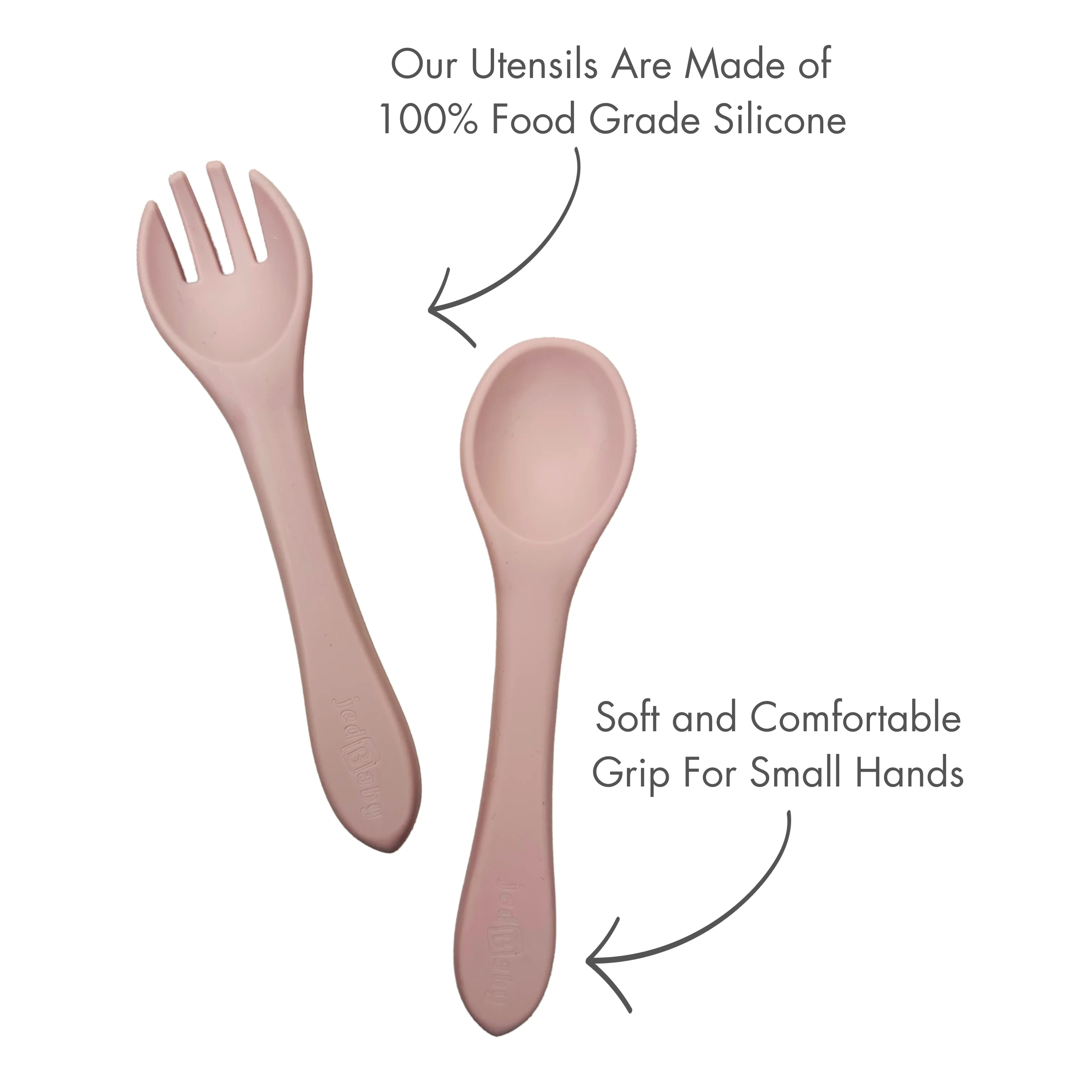 Jedbaby Feeding Set 5pcs (Bib, Plate, Bowl, Fork, Spoon) - Safe, 100% Food Grade Silicone, for Babies & Toddlers 10M+ (Gray)