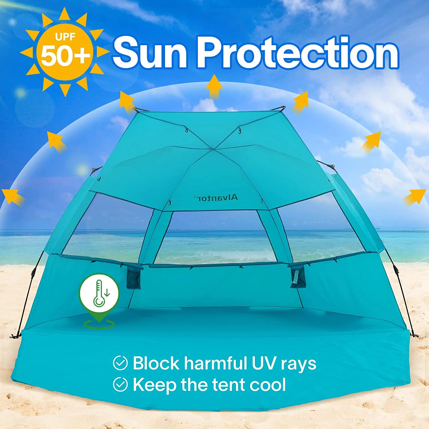 Beach Tent Sun Shelter Super Bluecoas Automatic Pop Up UPF 50+ Sun Shade Portable by Alvantor